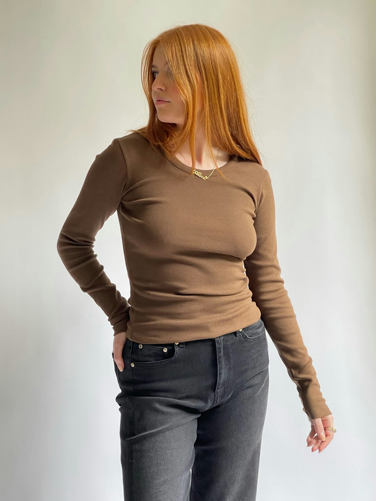 Daily Long Sleeve Top Ribbed Cocoa