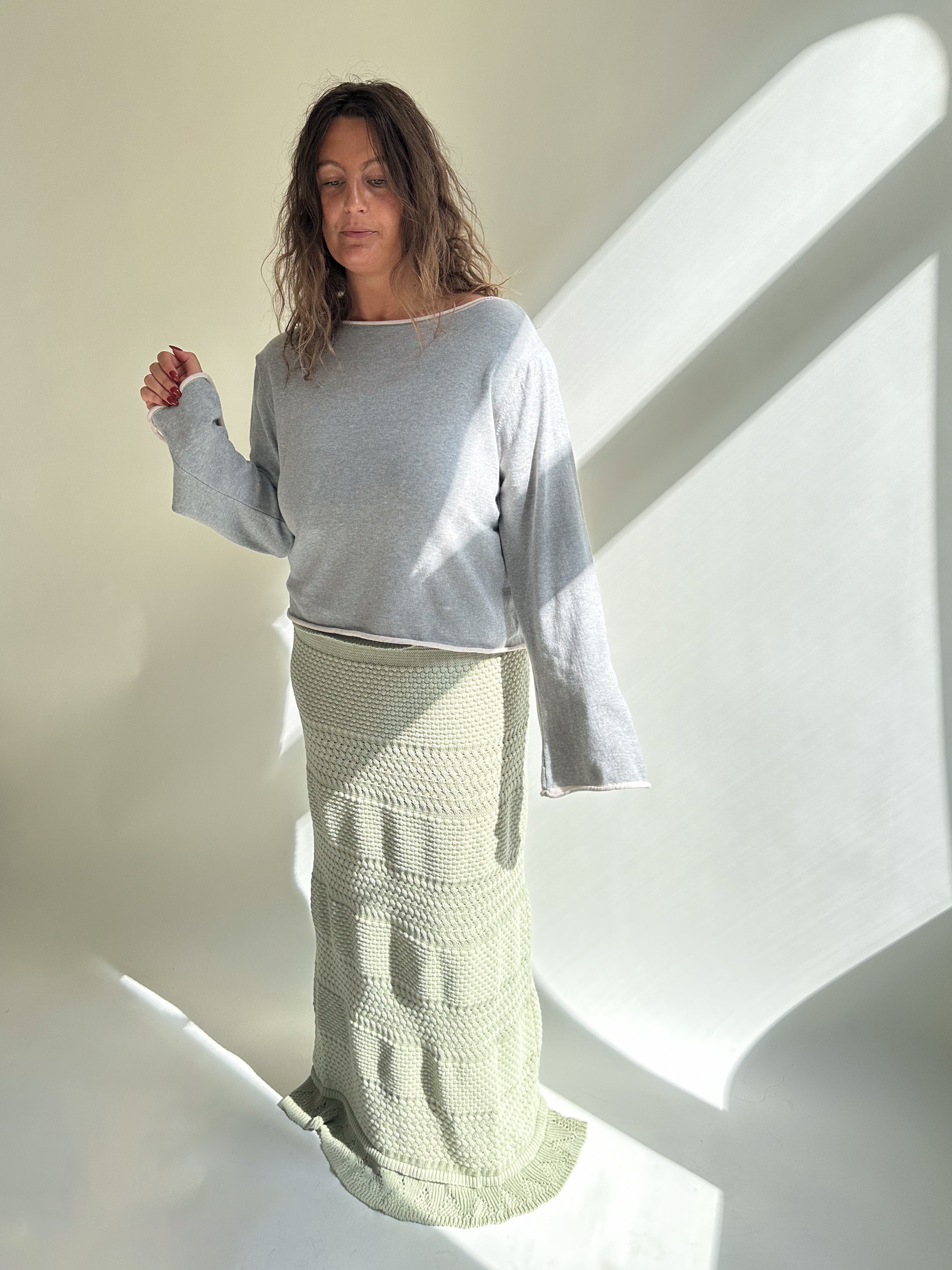 Grey boat neck top sweater