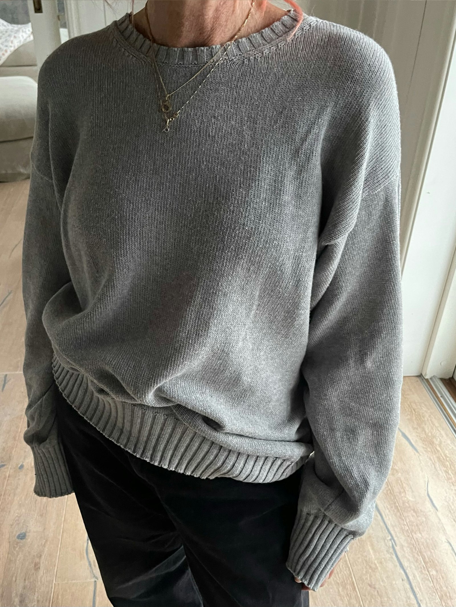 Light Grey, 100% Cotton Crew Neck Sweater