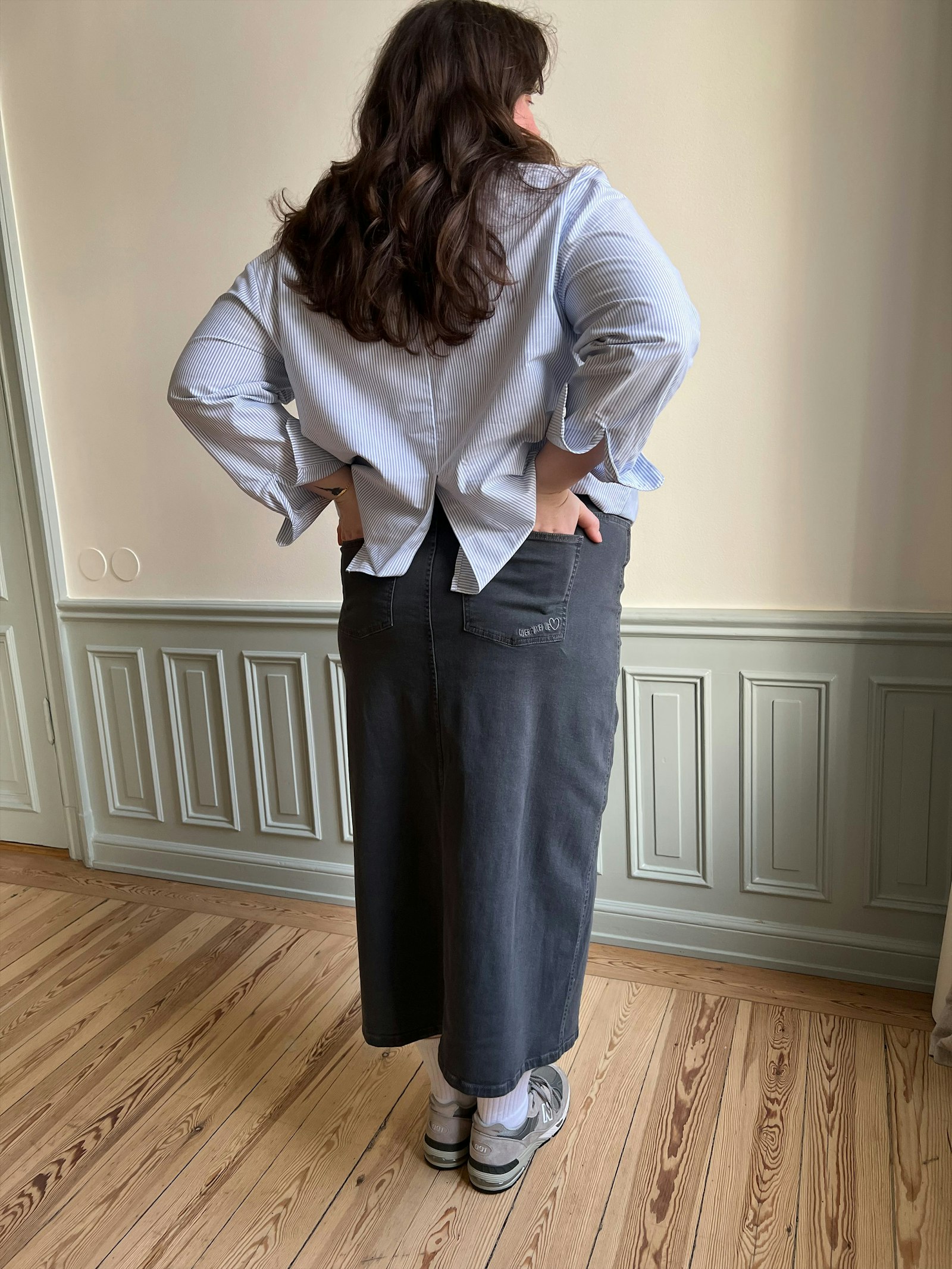 Denim Skirt Midi Washed Grey