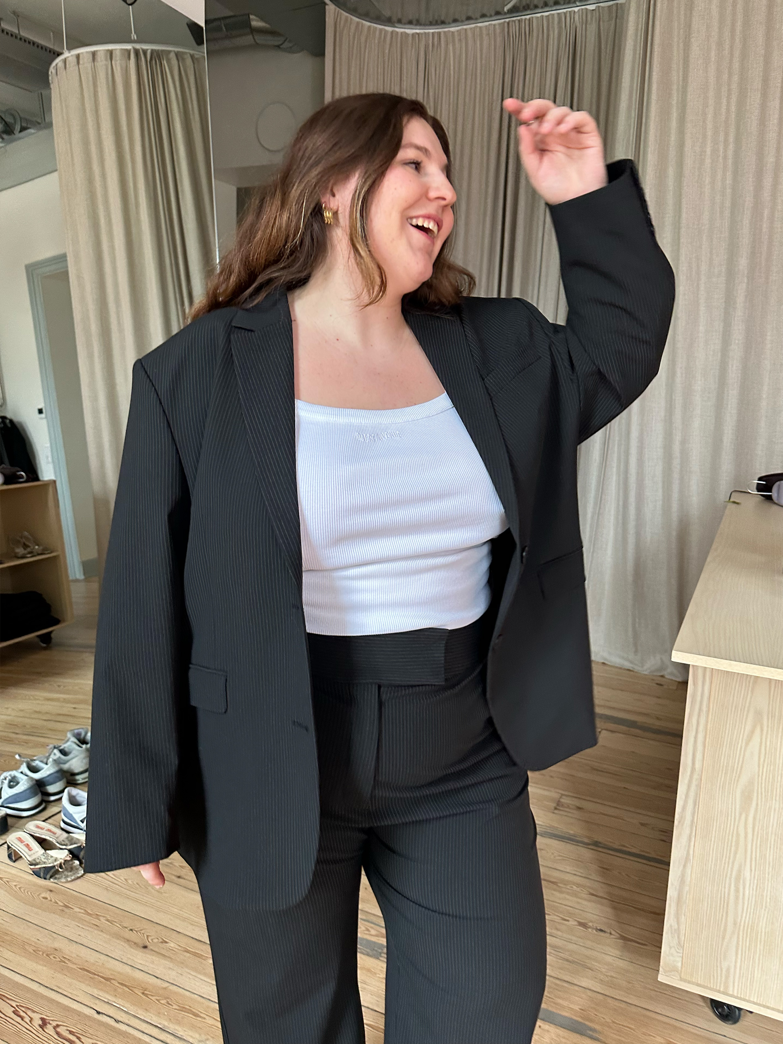 Plus size sale pinstripe blazer