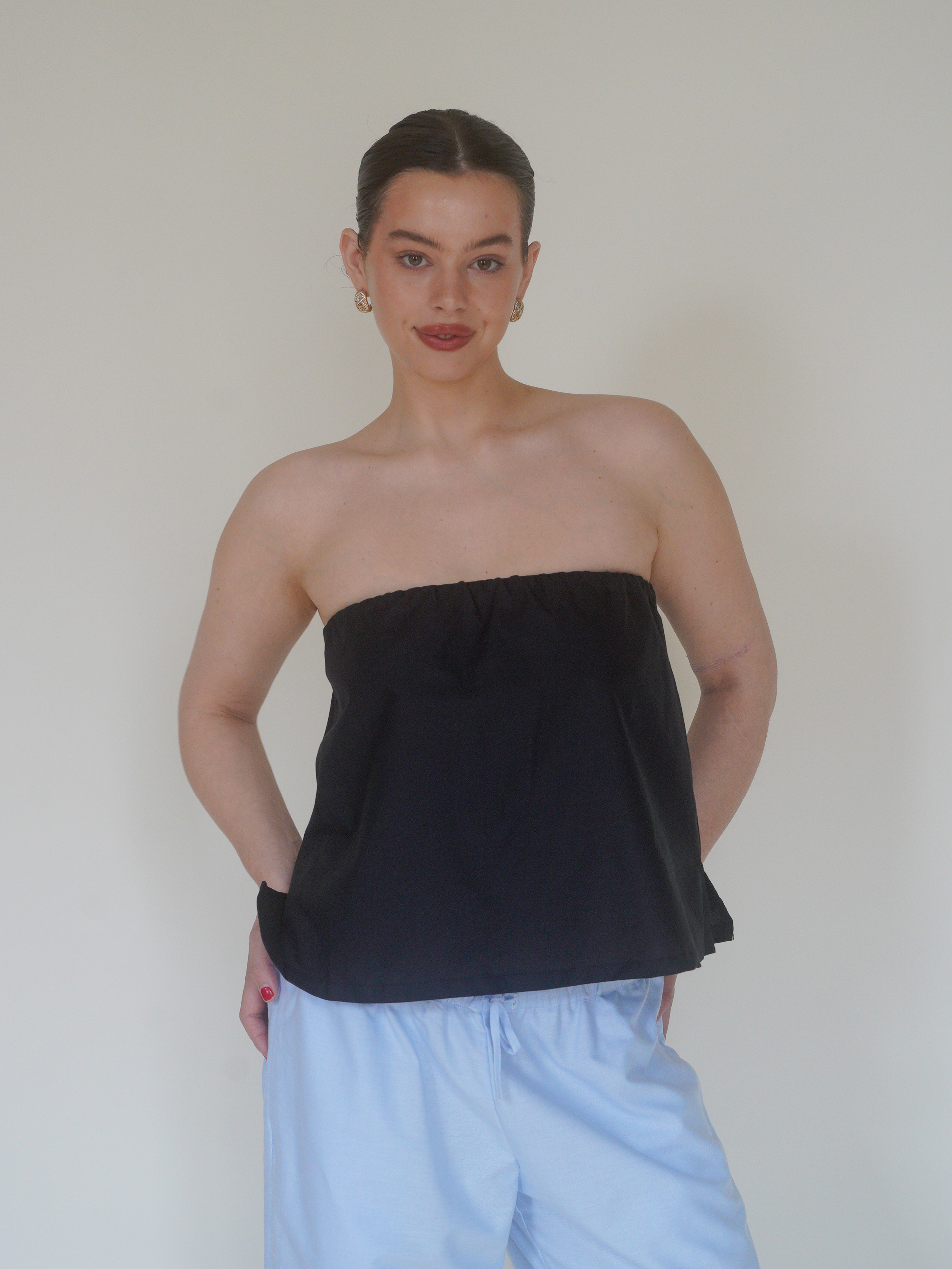 Velour Pop-Over Collar Top
