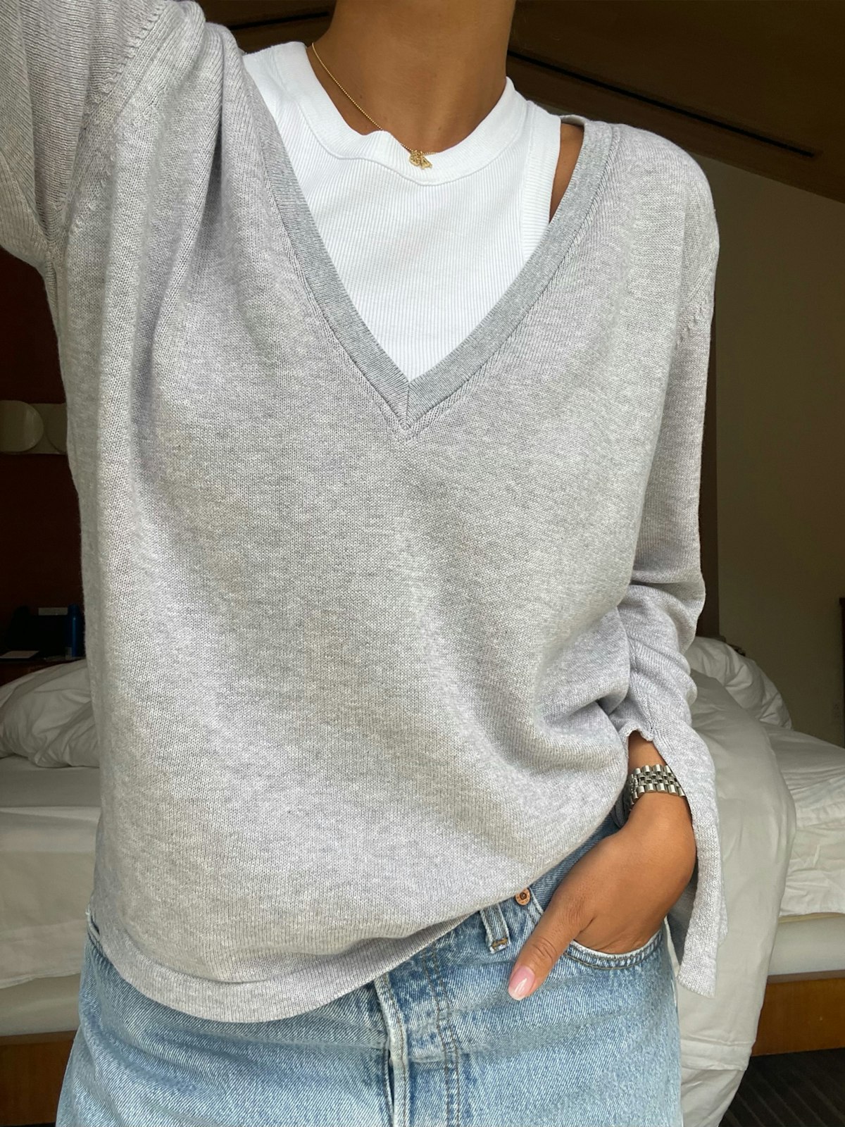 Remake Getaway V-neck Top Grey Melange