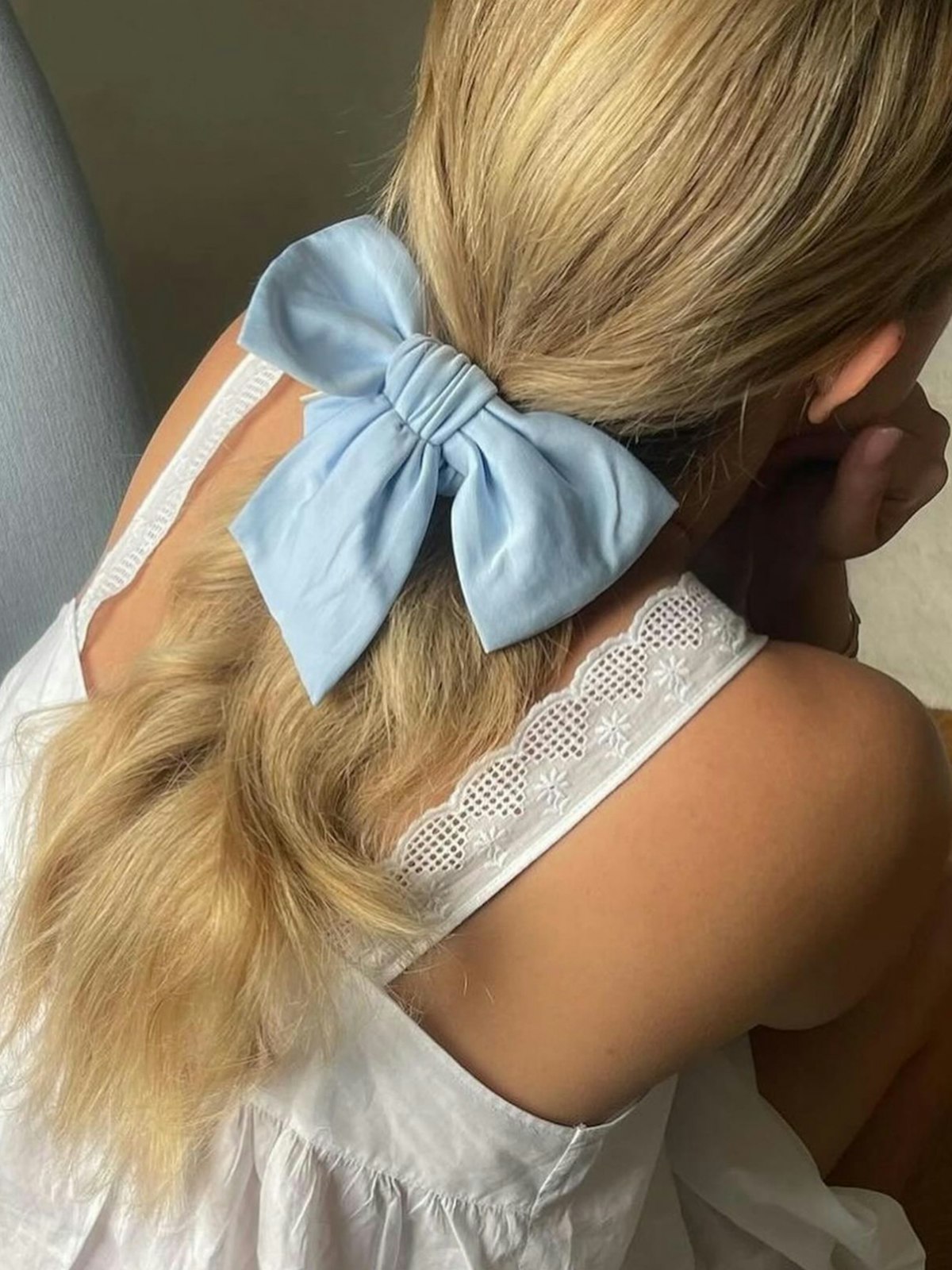 Go Slow Bow Scrunchie Blue