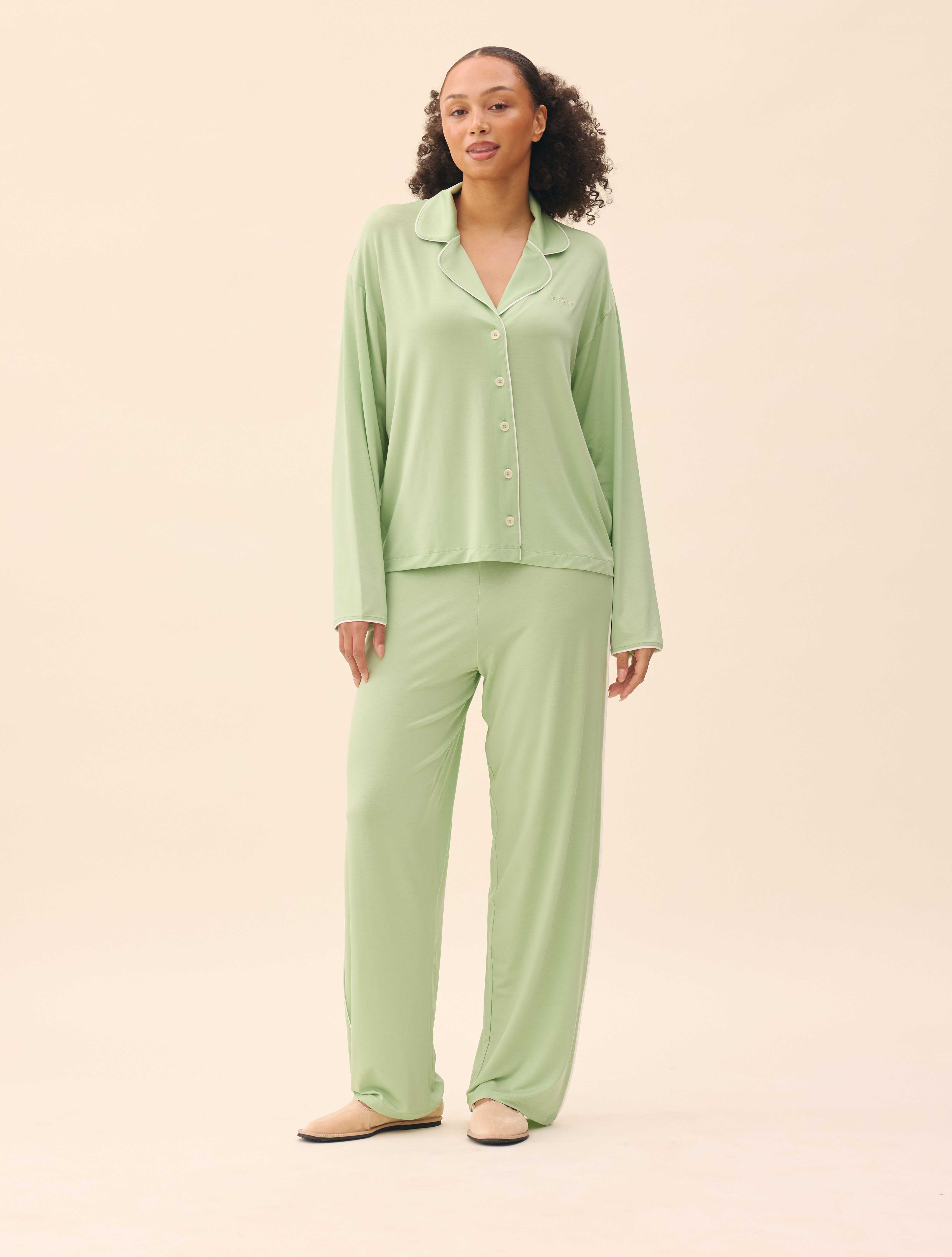◆JO'S LOUNGE◆ Modal w Pistachio Pajama Set Pistachiow MODAL] (w) Pistachio Pajama Set - JO'S LOUNGE