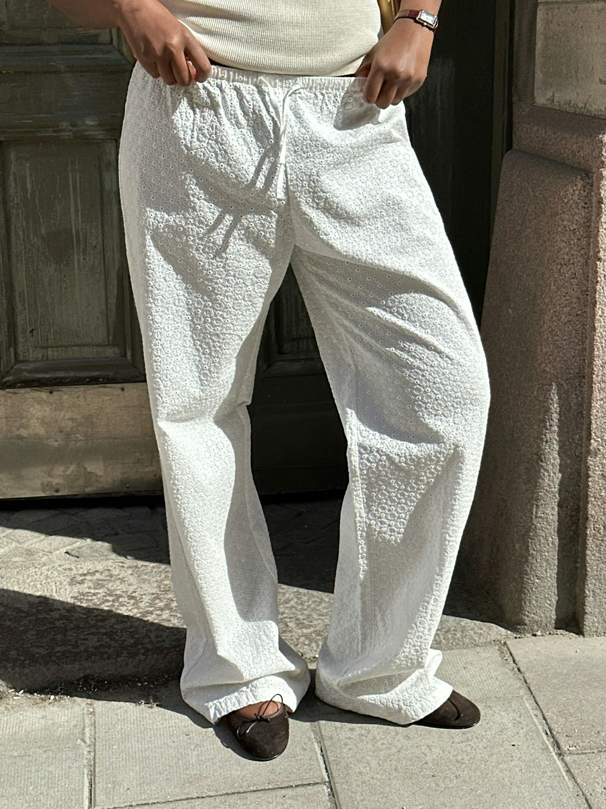 Broderie Pants White - Tall