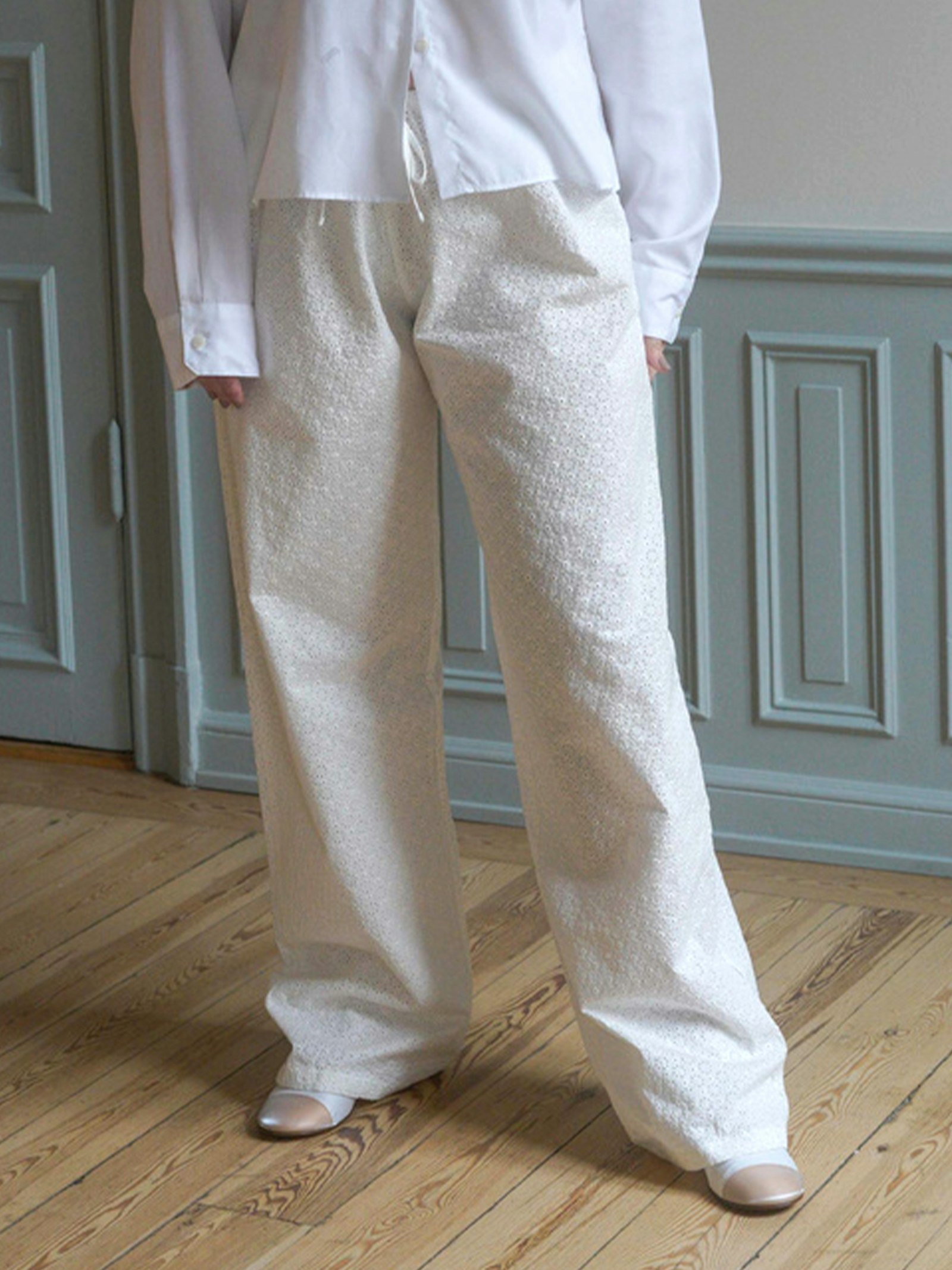 Broderie Pants White - Tall