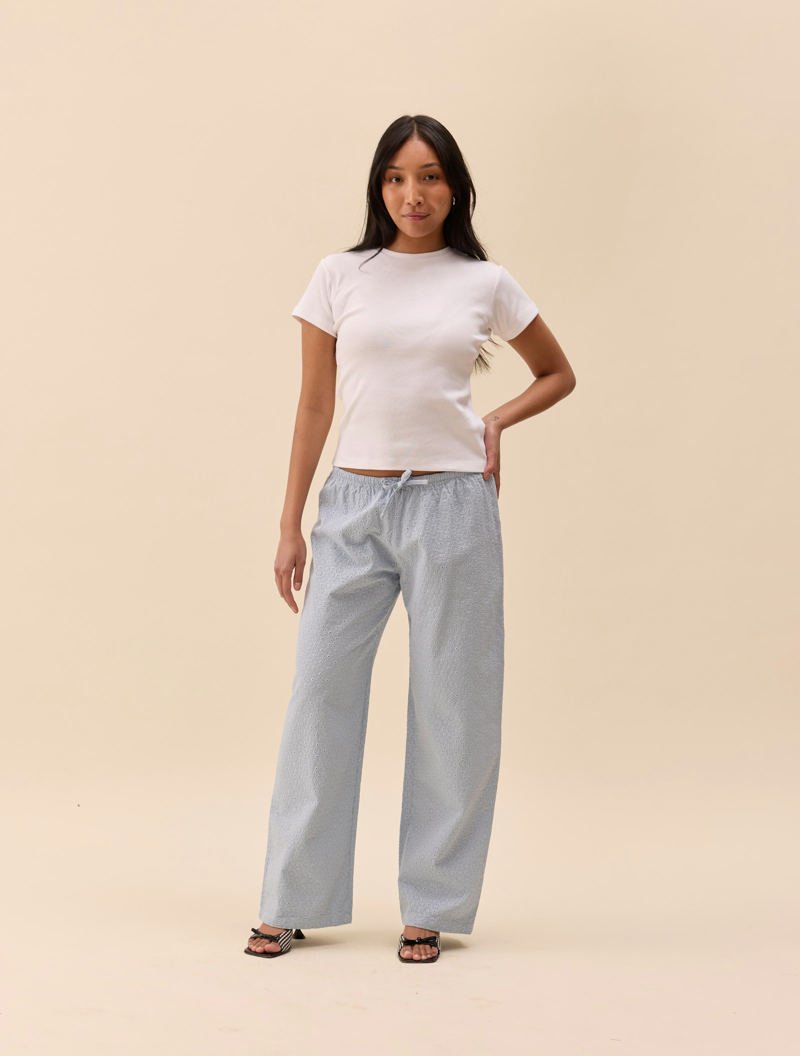 Broderie Pants Tall Airy Blue