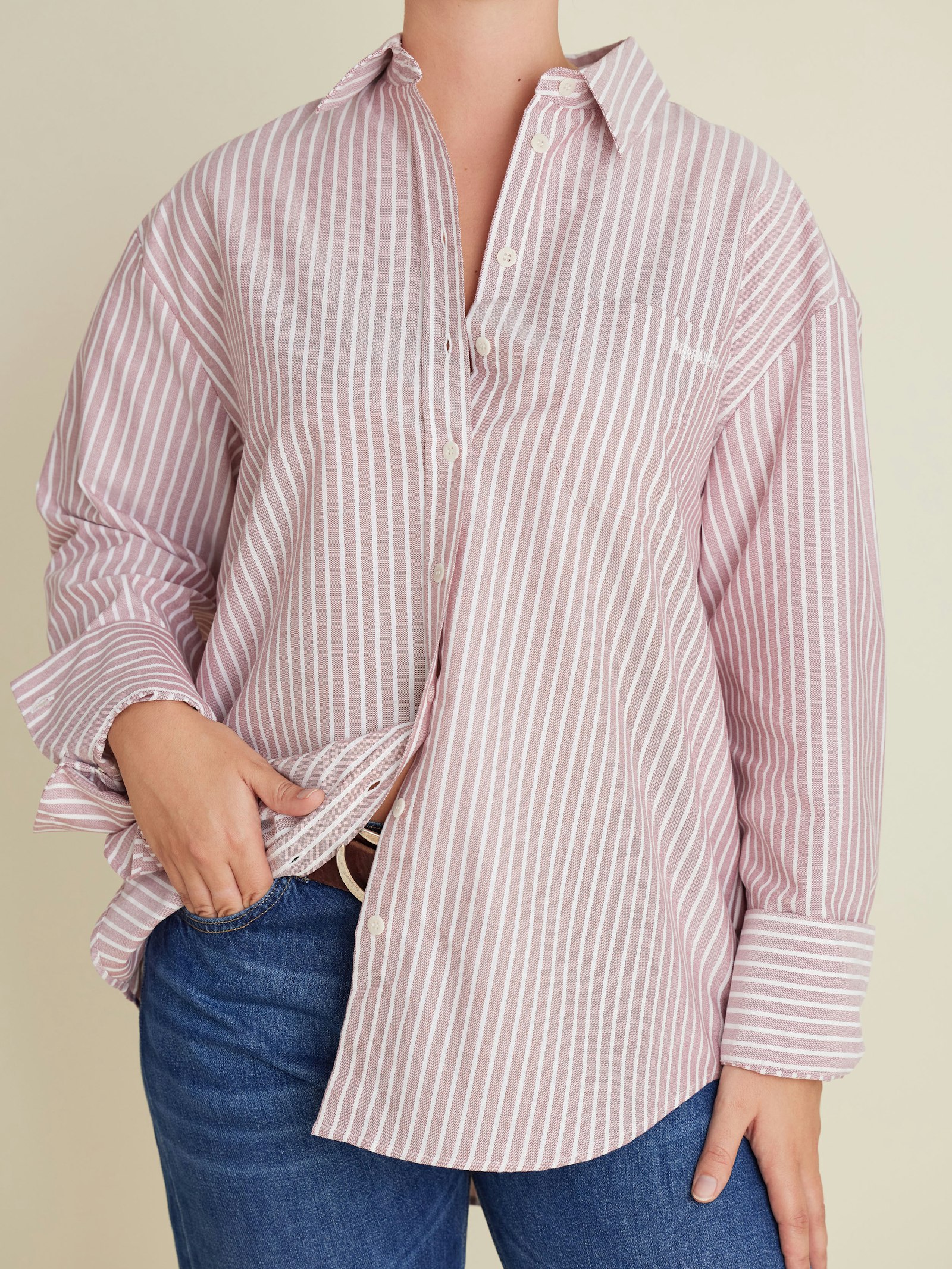 Breezy Classic Shirt Burgundy Stripe