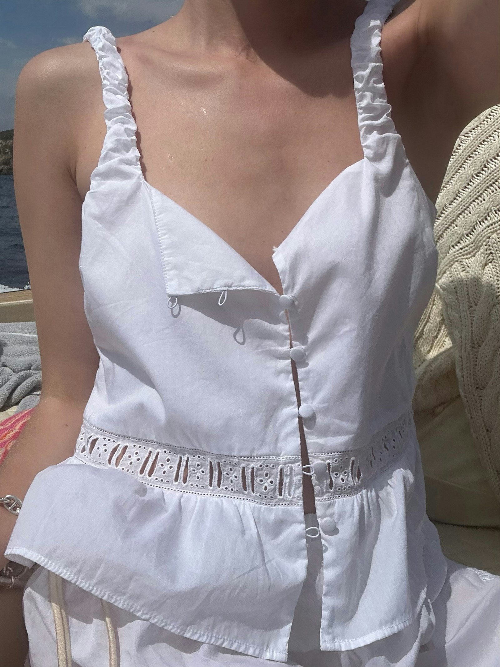 Airy Poplin Buttoned Top White