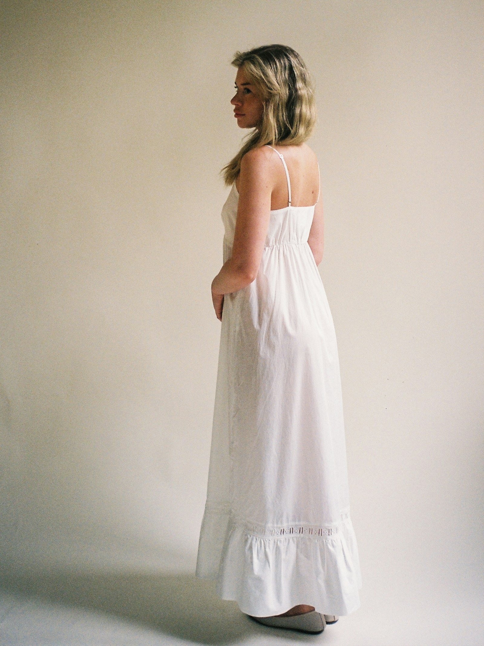 Airy Poplin Midi Dress White