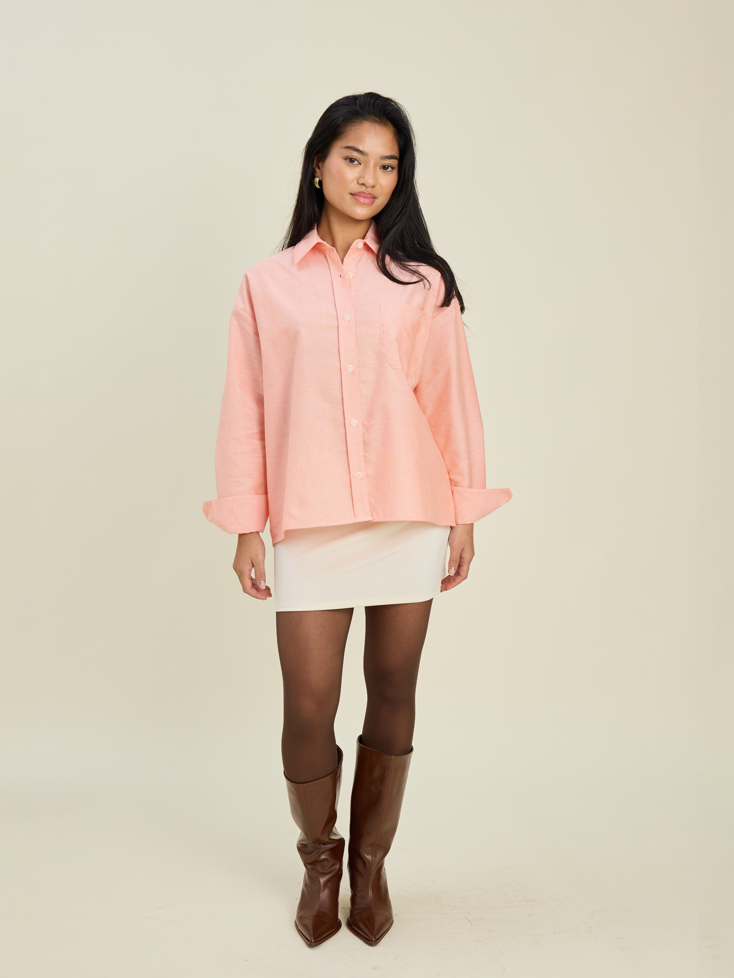 【WV PROJECT】25SS★ Duff Overfit Peach Cotton Shirt Foxcroft Perfect-Fit Three-Quarter-Sleeve Shirt | Appleseed's