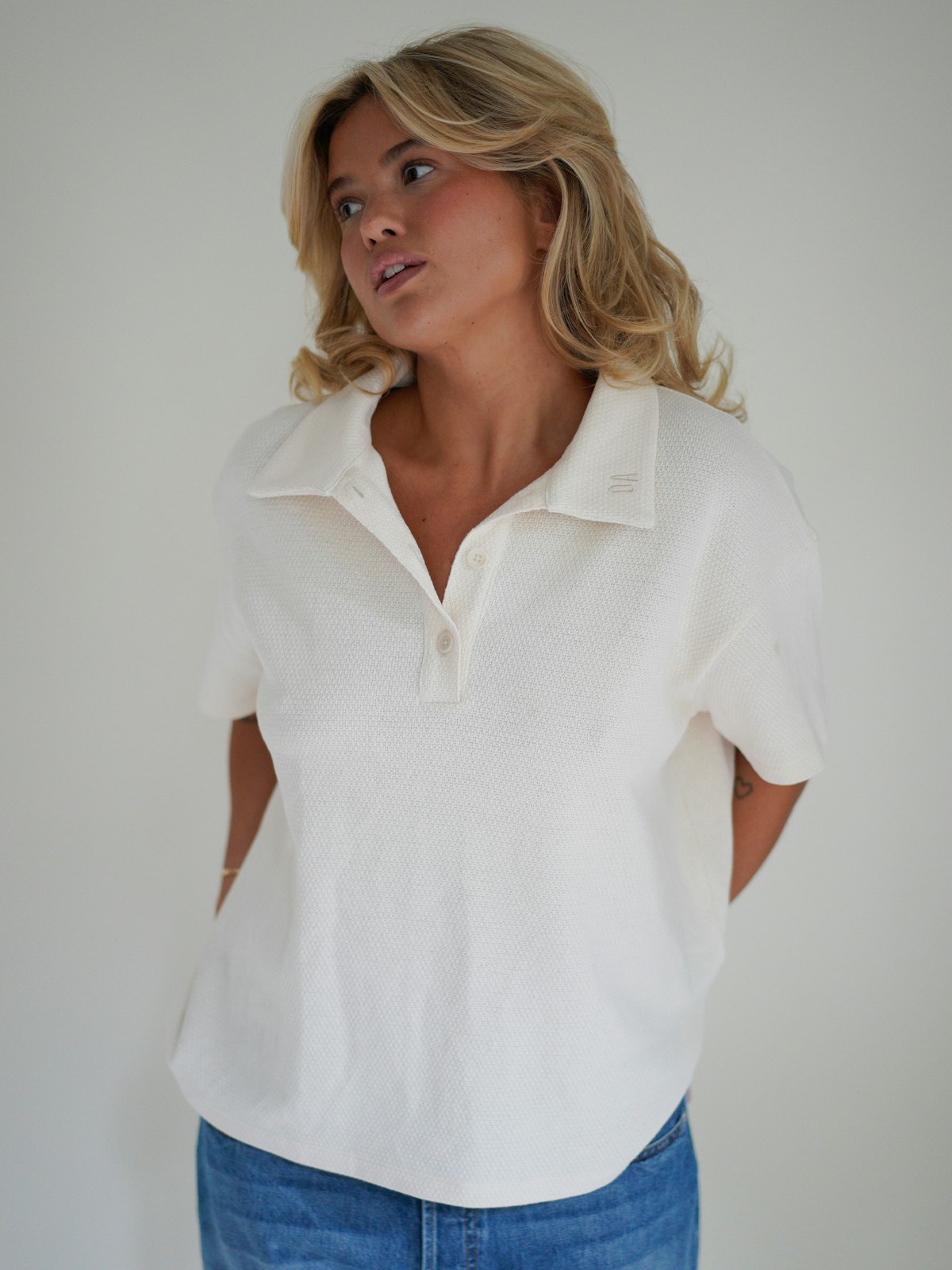 Textured Polo Top Cream