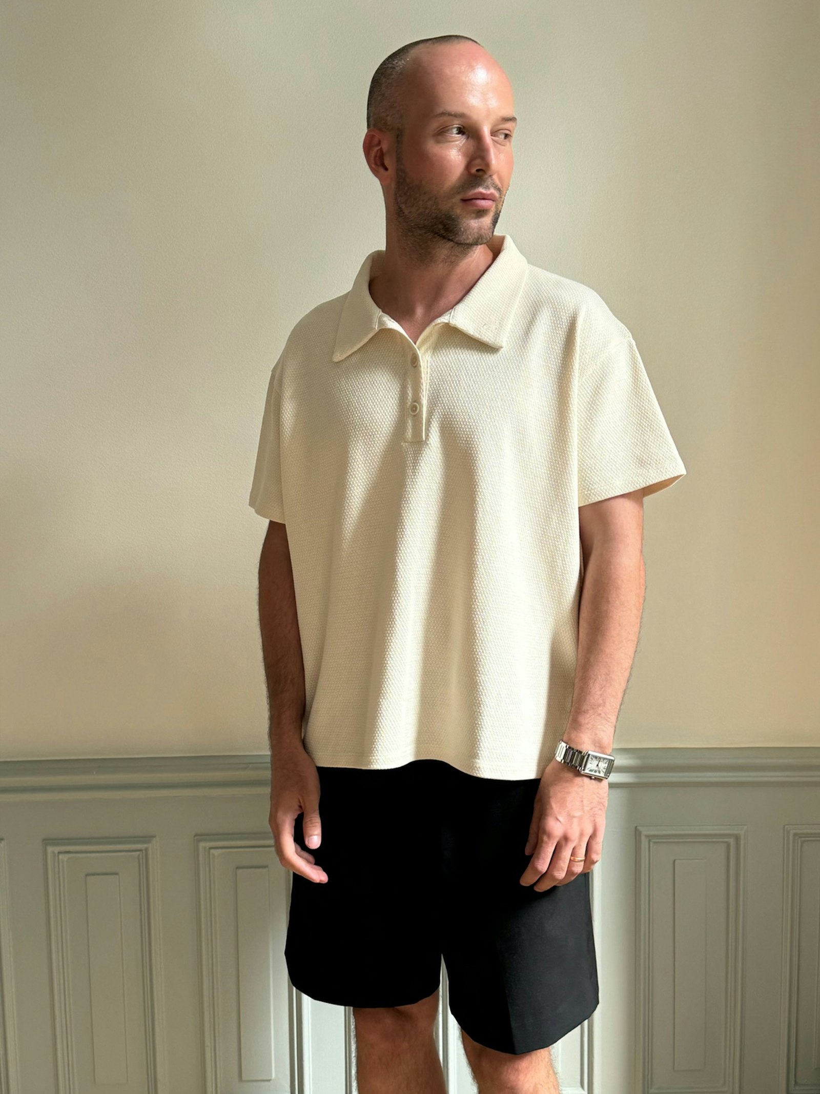 Textured Polo Top Cream