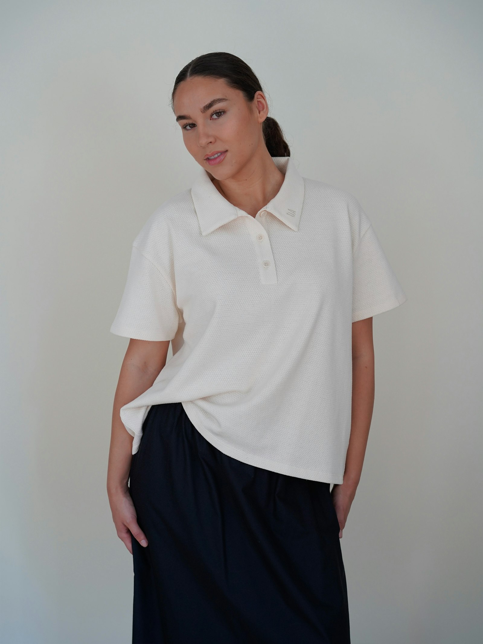 Textured Polo Top Cream