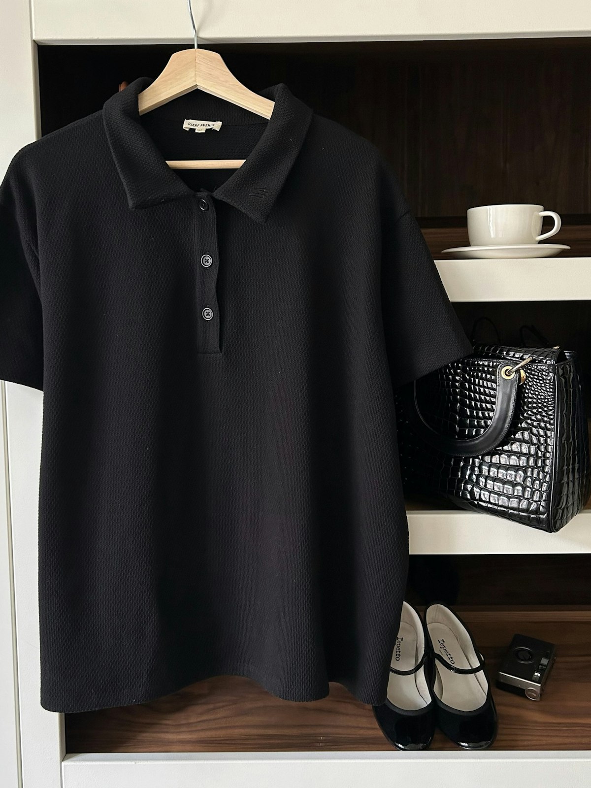 Textured Polo Top Black