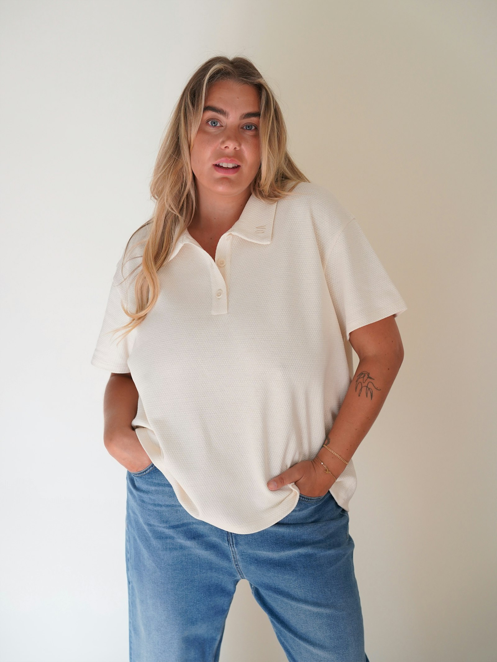 Textured Polo Top Cream