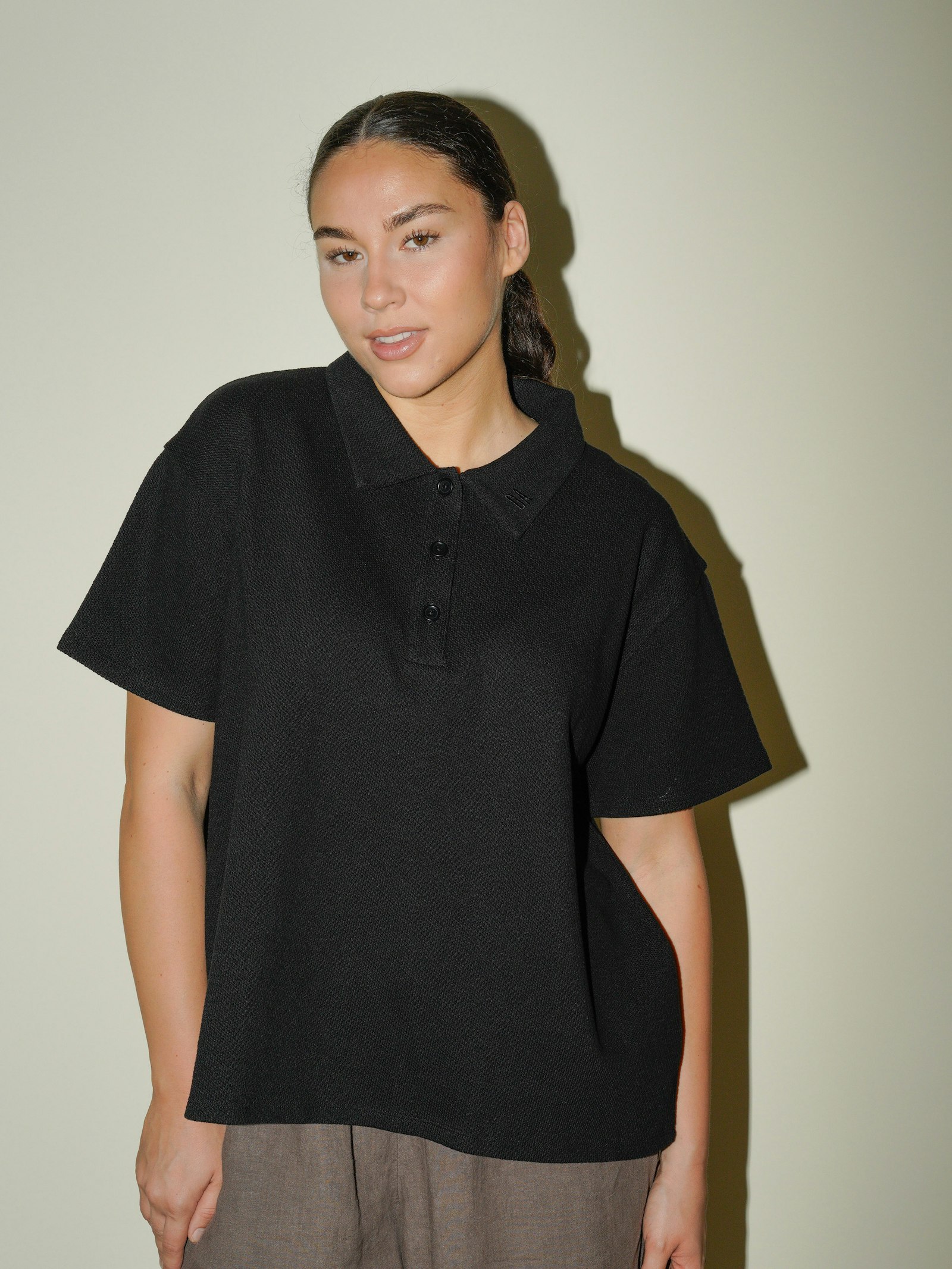 Textured Polo Top Black