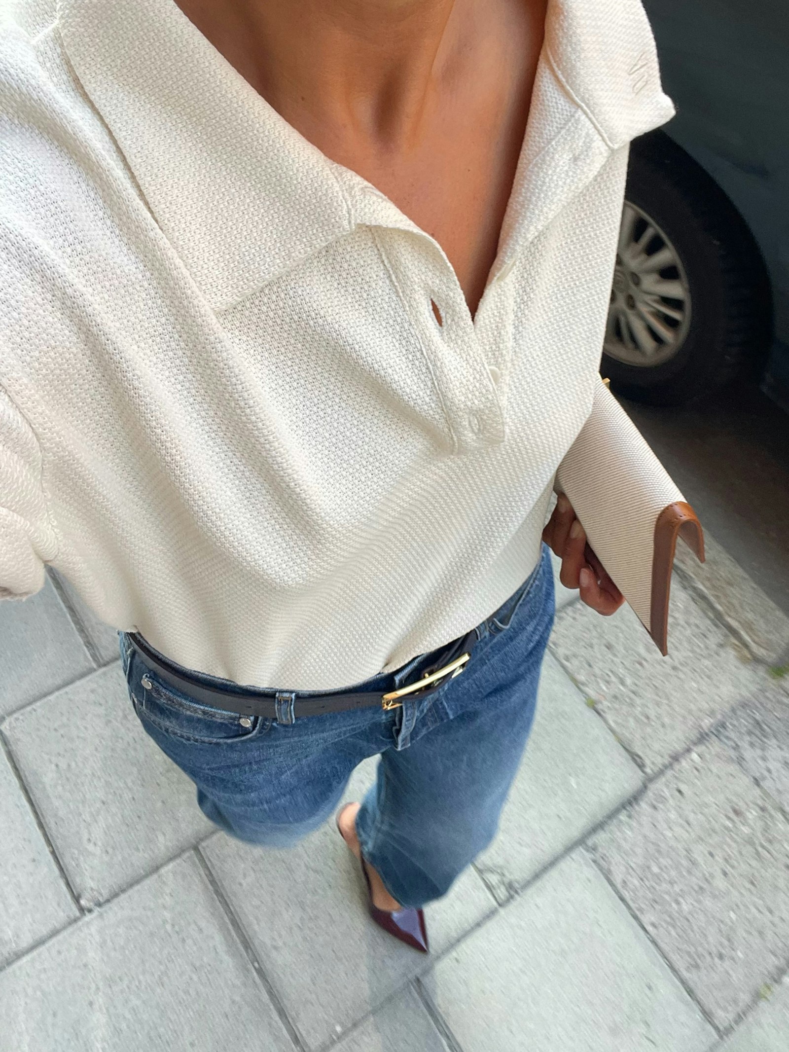 Textured Polo Top Cream