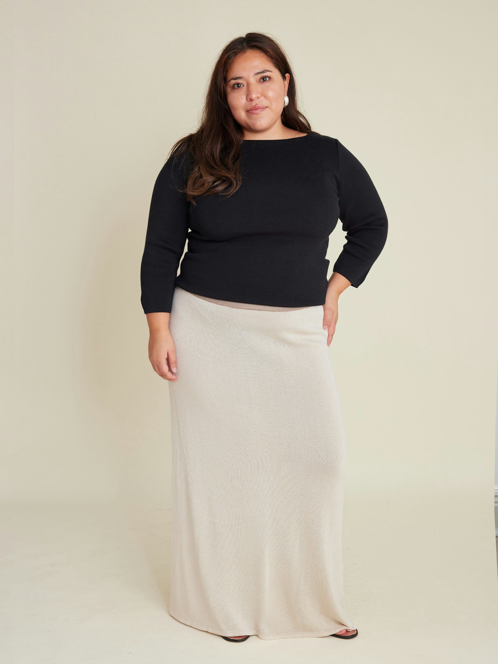 Contrast Midi Skirt Ivory