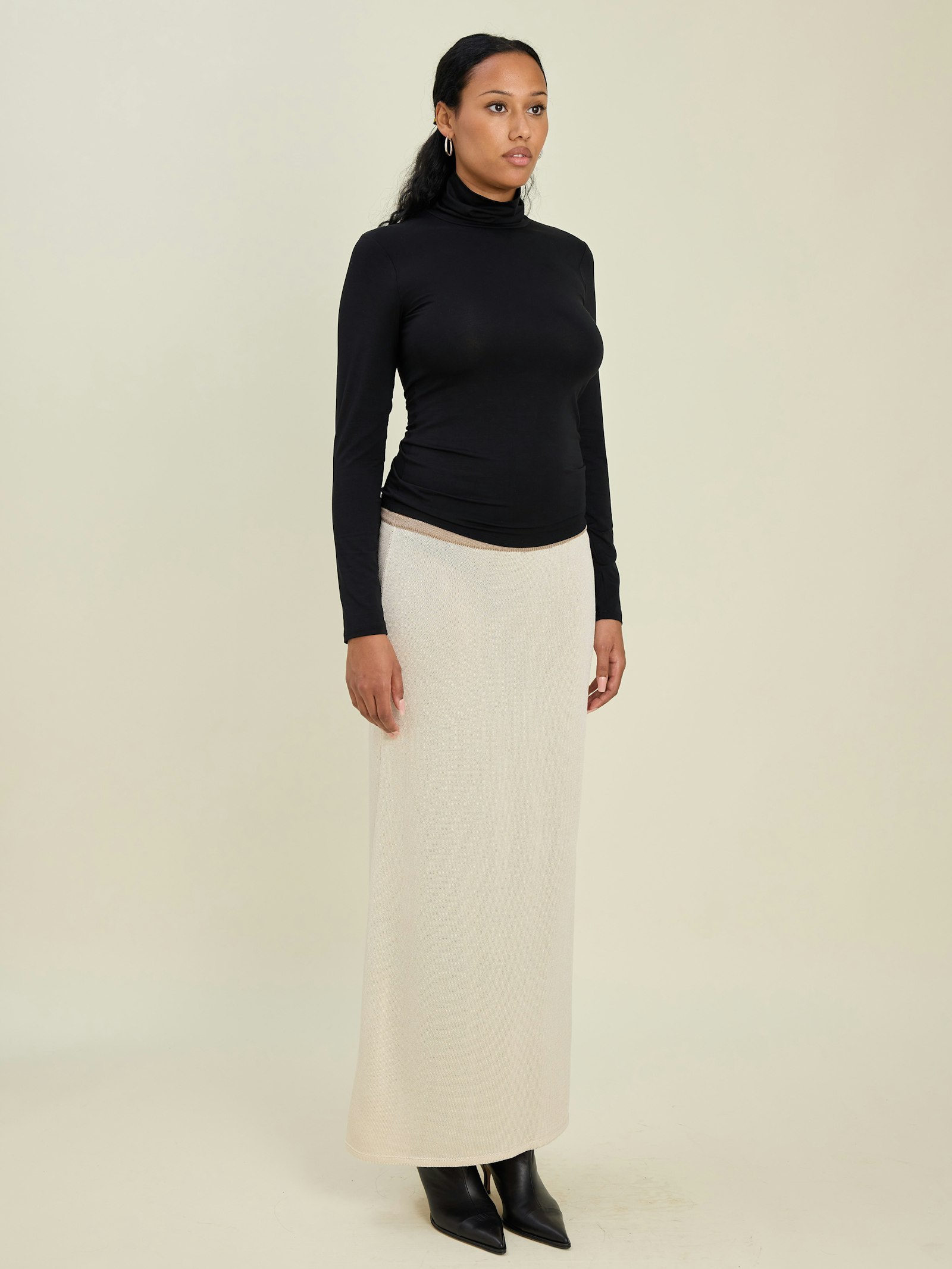 Contrast Midi Skirt Ivory