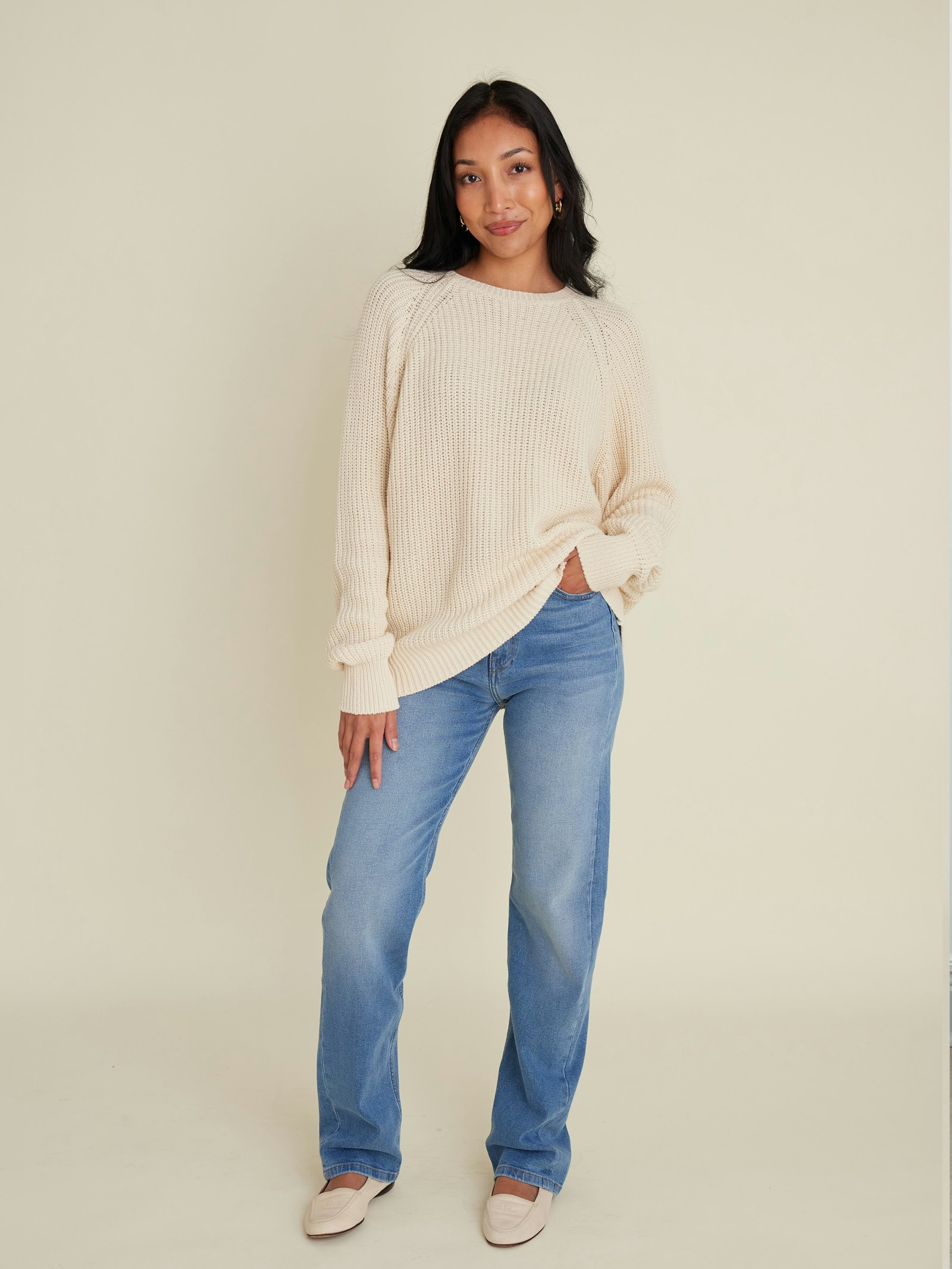 Chunky Raglan Roundneck Off White