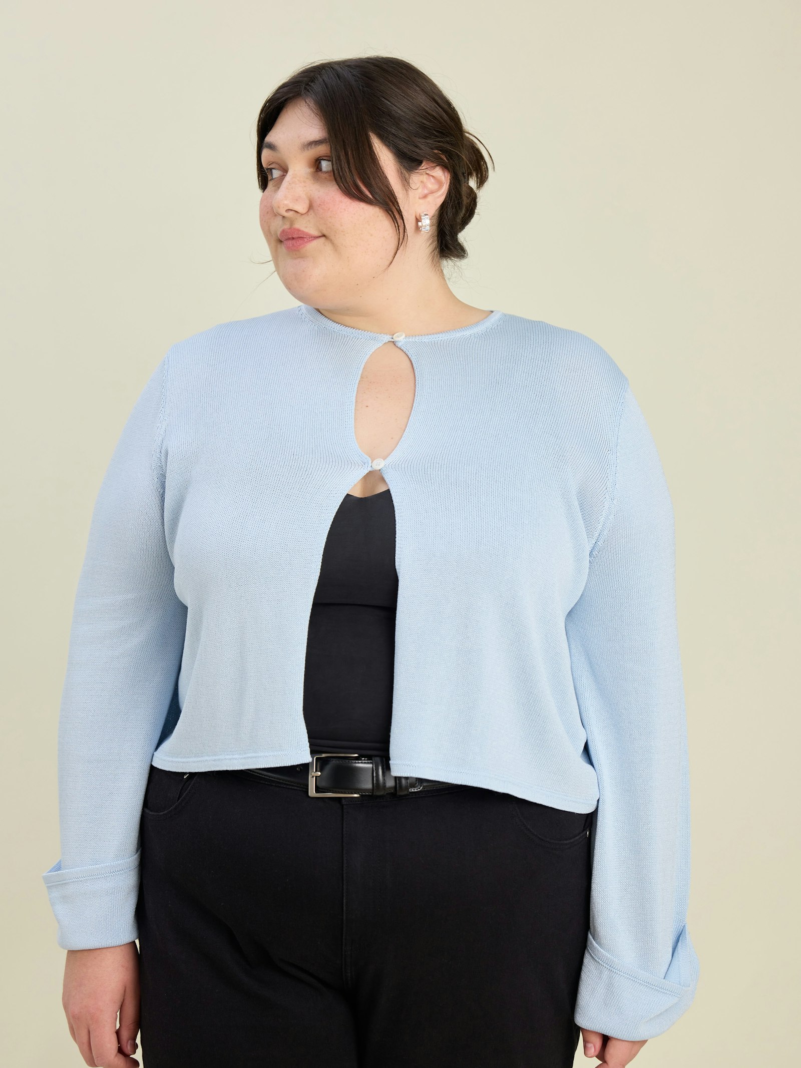 Knitted Button Up Top Blue