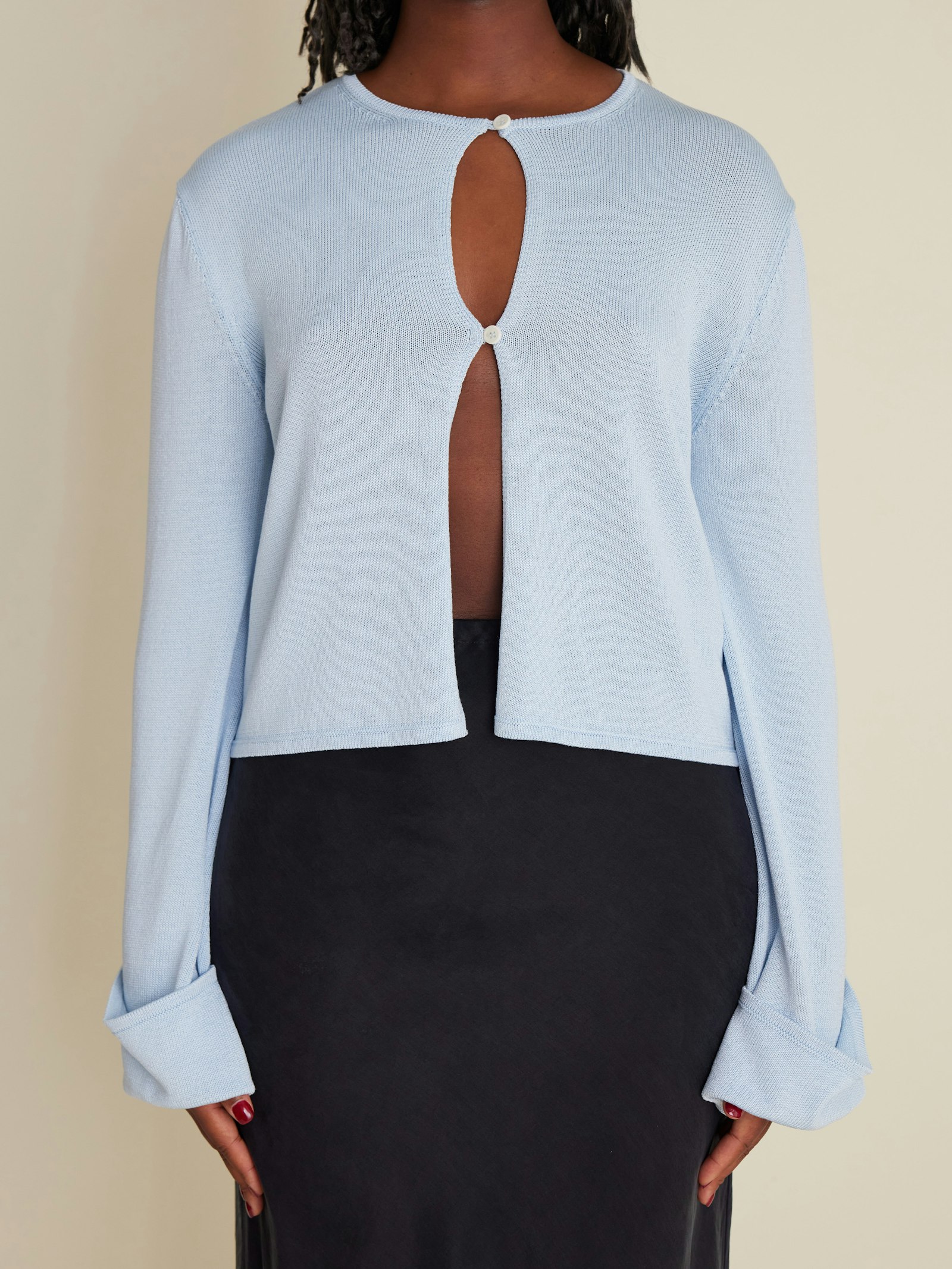 Knitted Button Up Top Blue