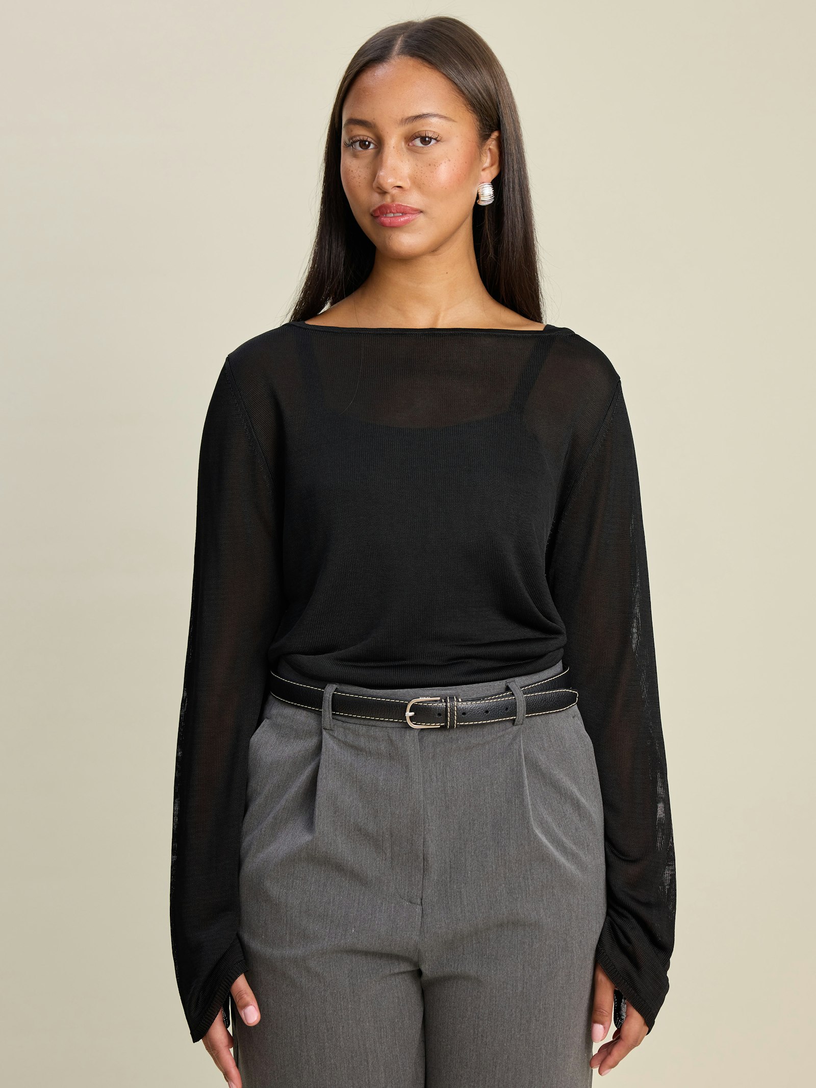 Bateau Long Sleeve Top Black