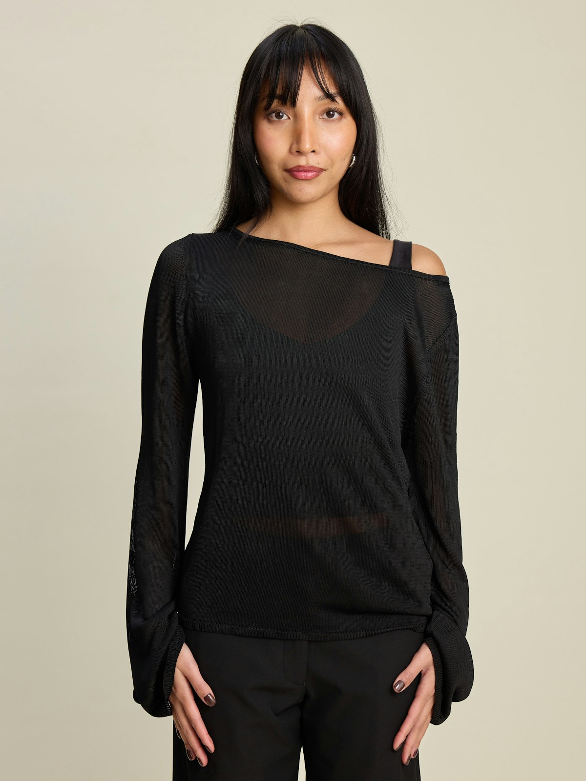 Bateau Long Sleeve Top Black