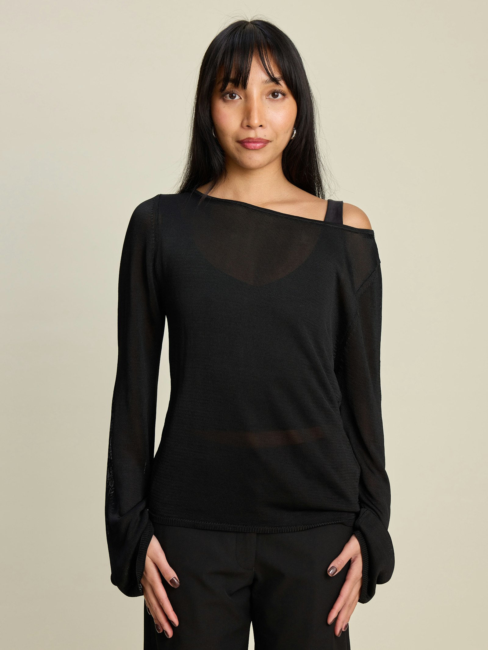 Bateau Long Sleeve Top Black