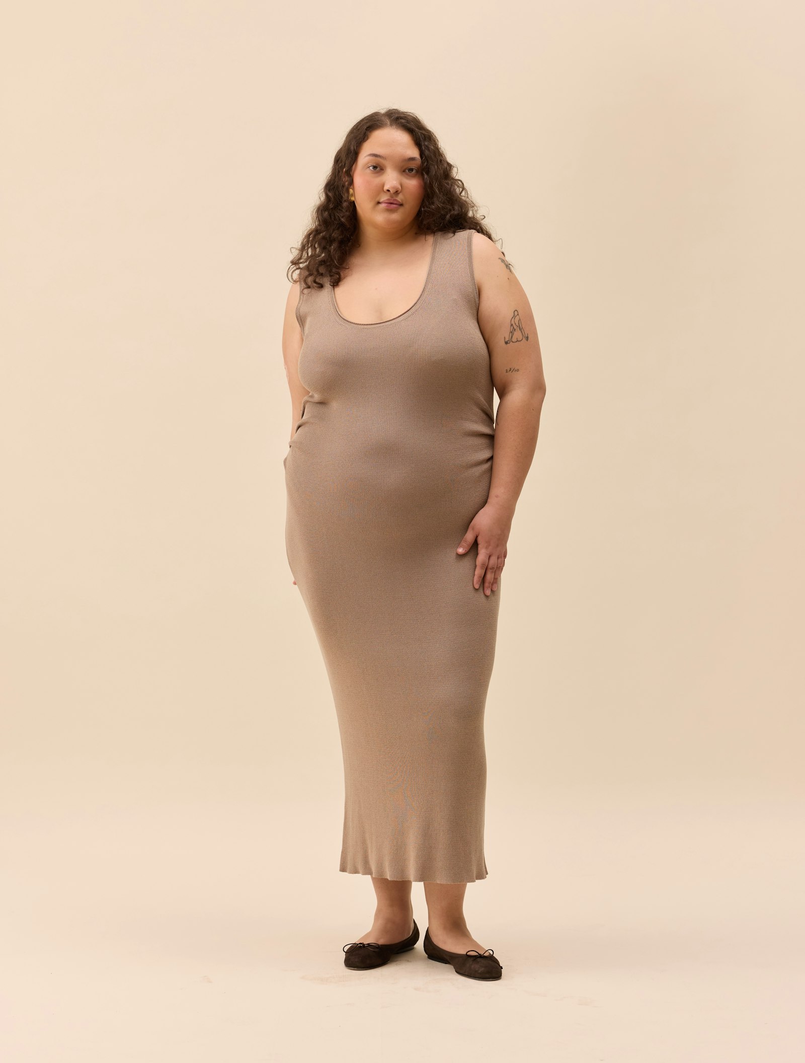 Knitted Tank Dress Taupe