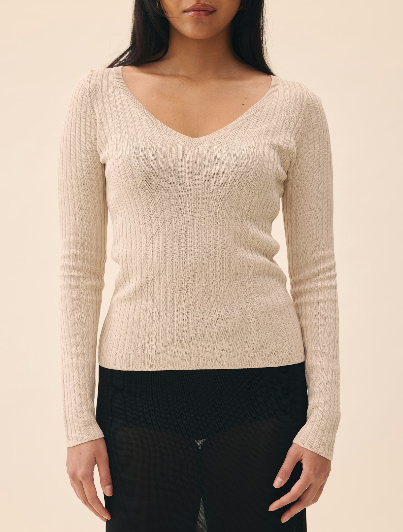 Knitted Long Sleeve Top Taupe