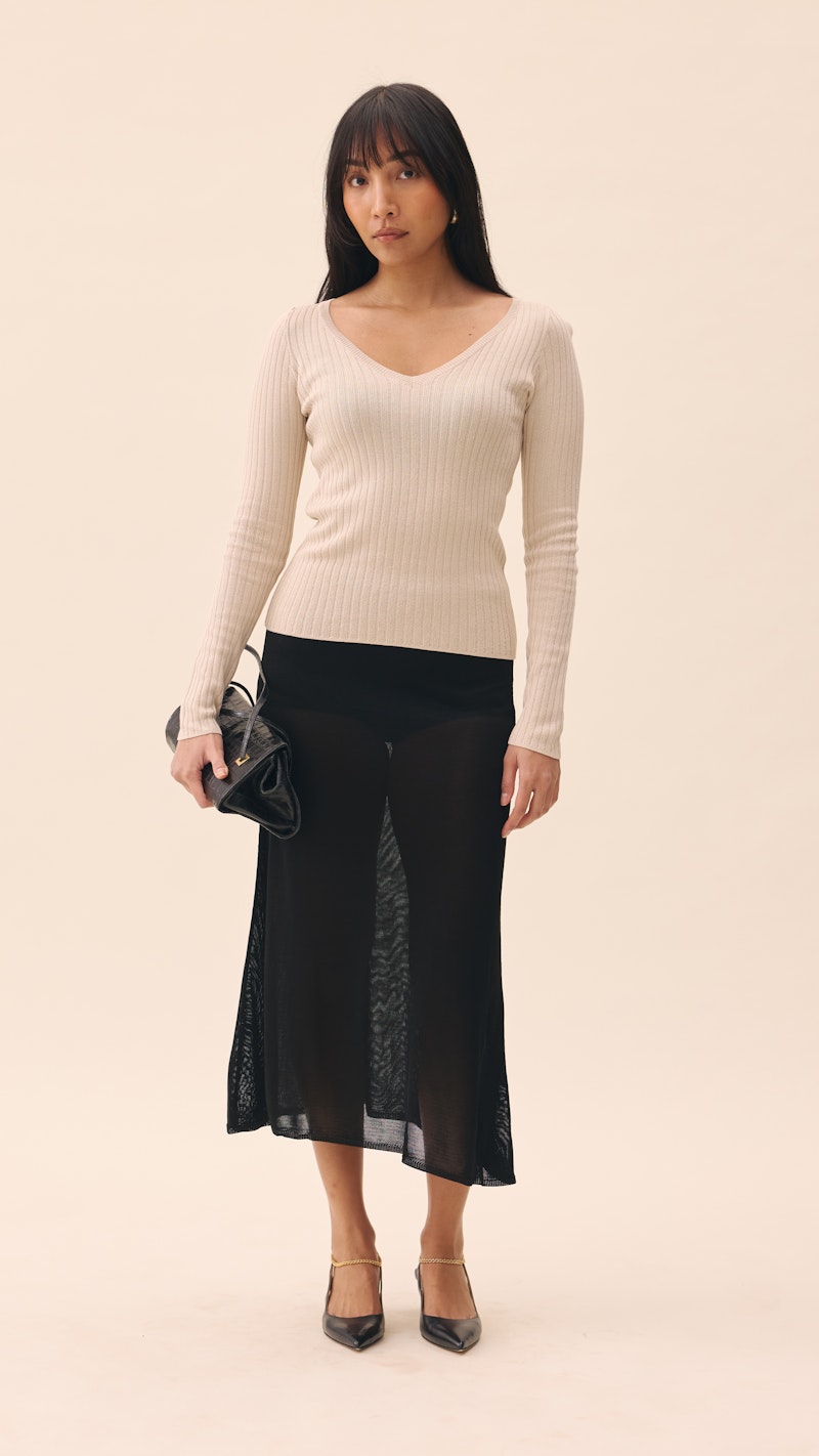 Knitted Long Sleeve Top Taupe