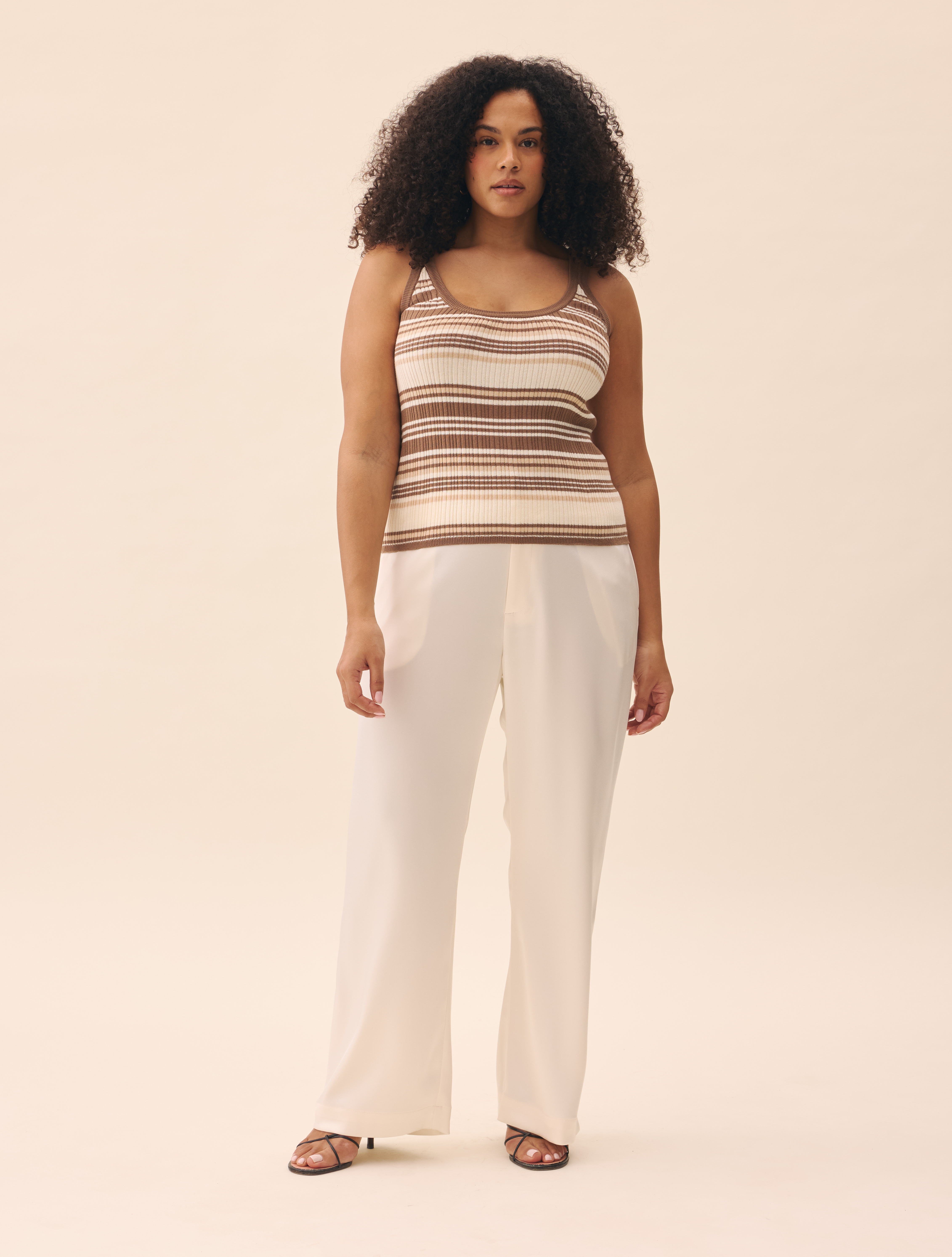 Knitted Strap Top Brown Stripe - Brown Stripe | Djerf Avenue
