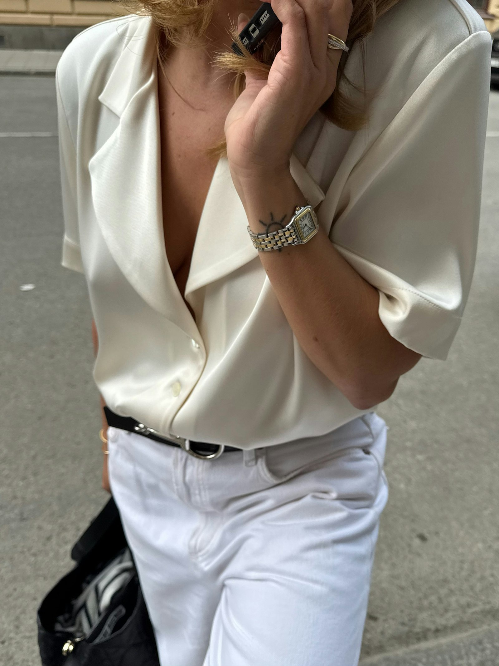 Satin Short Sleeve Blouse Ivory
