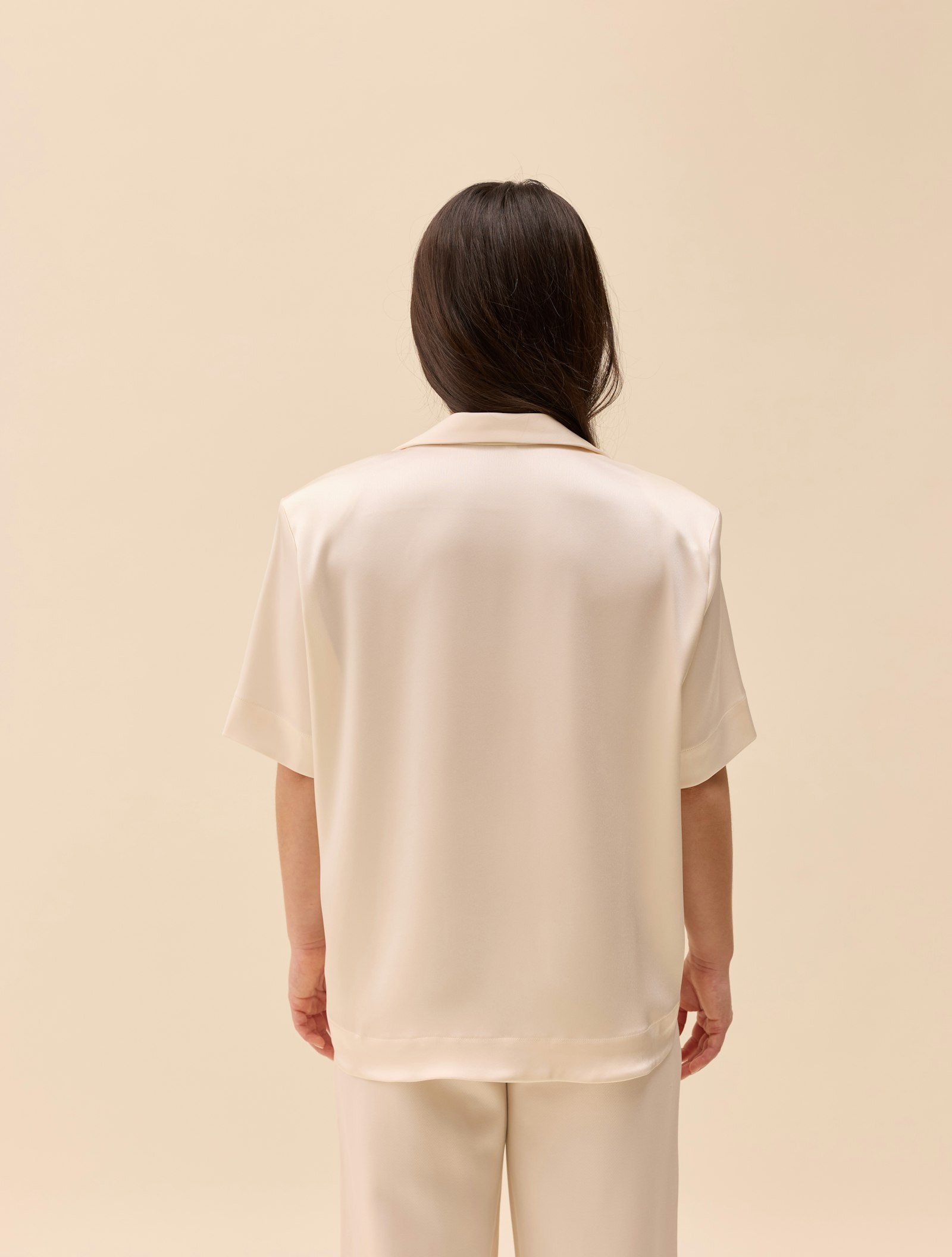 Satin Short Sleeve Blouse Ivory