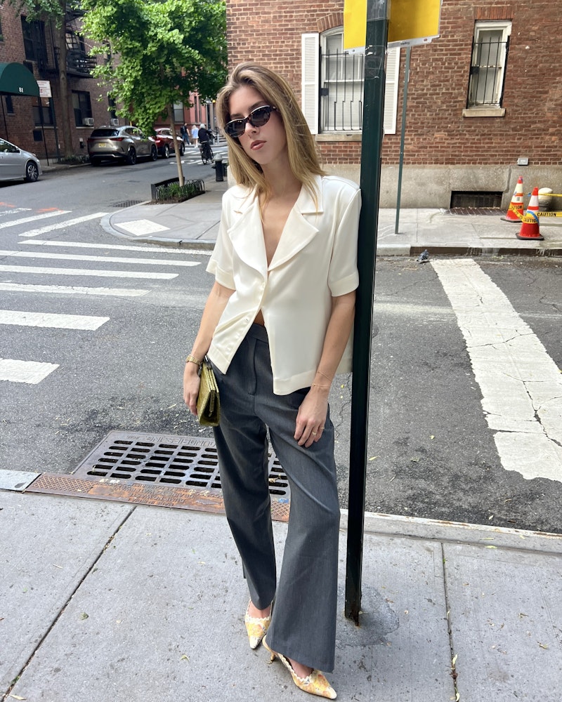 Satin Short Sleeve Blouse Ivory