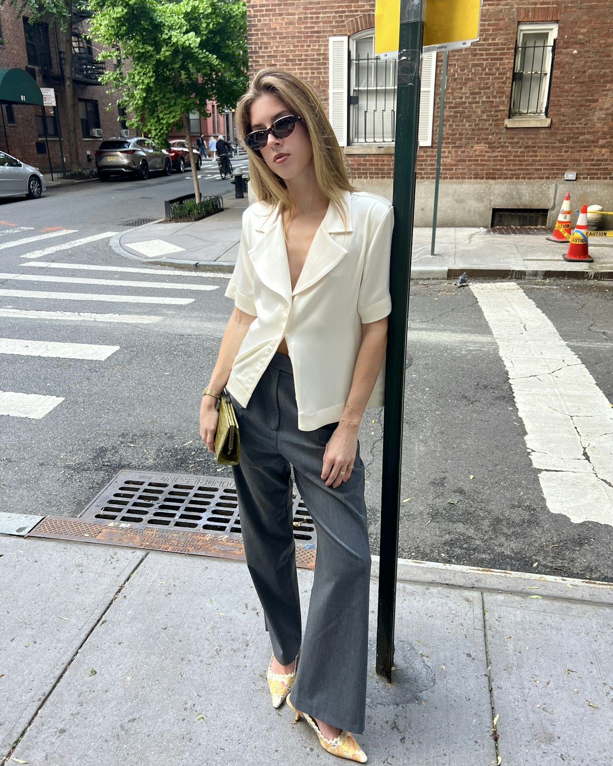 Satin Short Sleeve Blouse Ivory