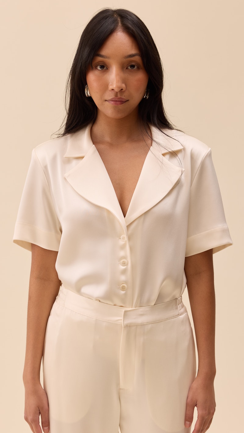 Satin Short Sleeve Blouse Ivory