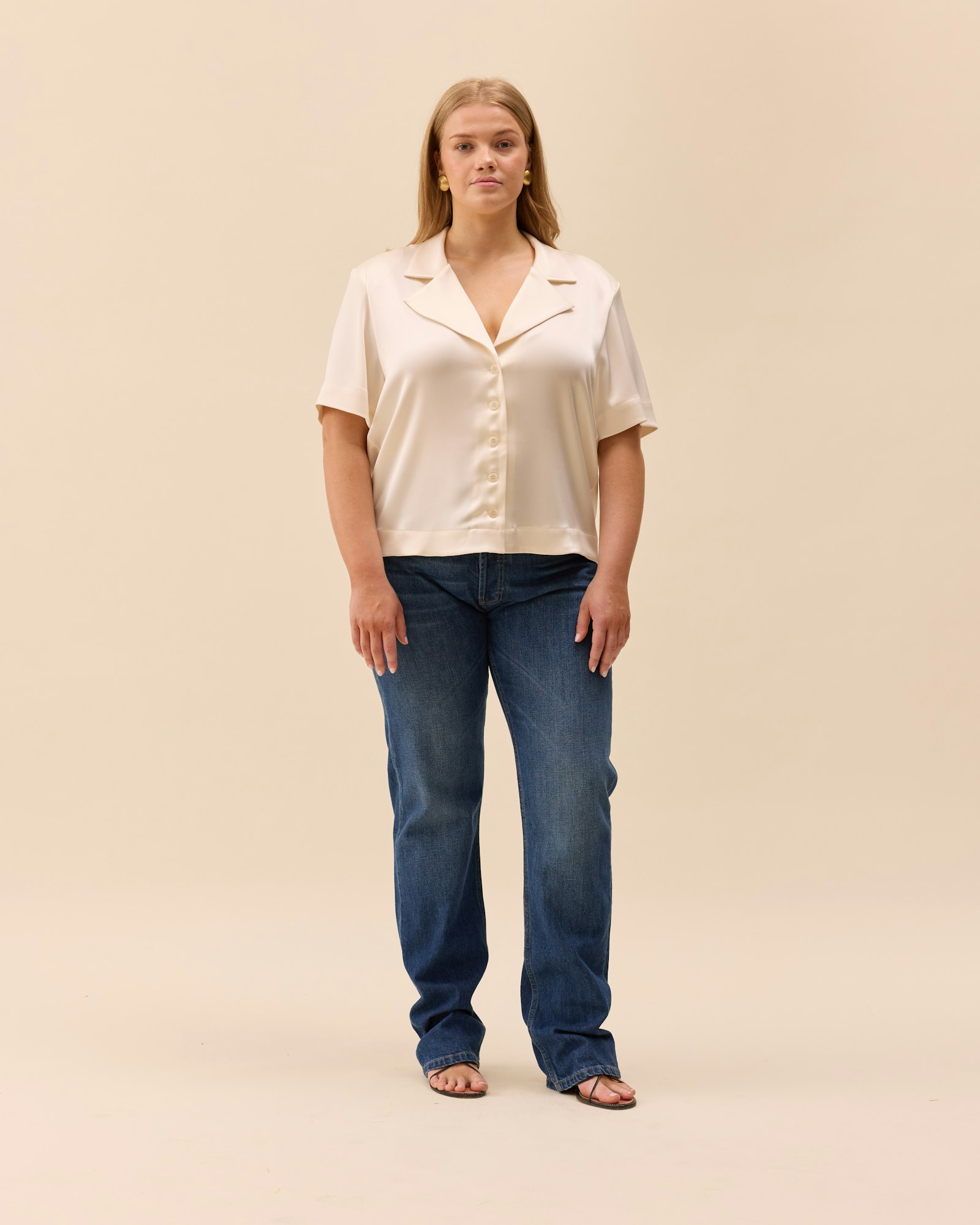 Satin Short Sleeve Blouse Ivory