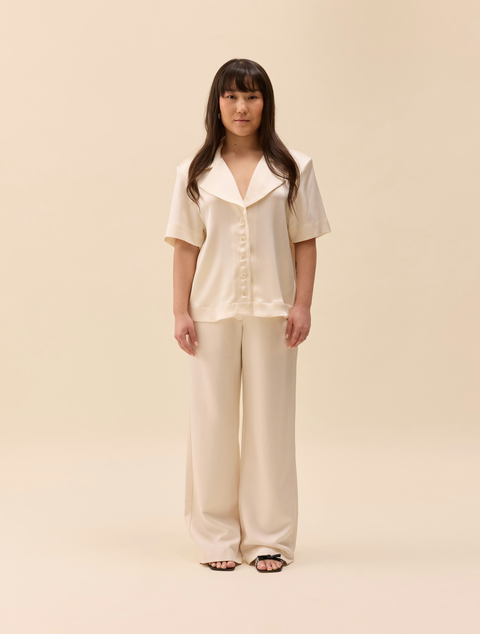 Satin Short Sleeve Blouse Ivory
