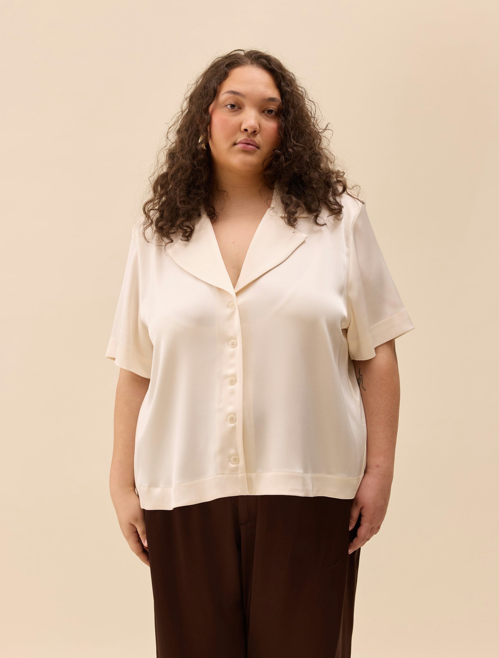 Satin Short Sleeve Blouse Ivory