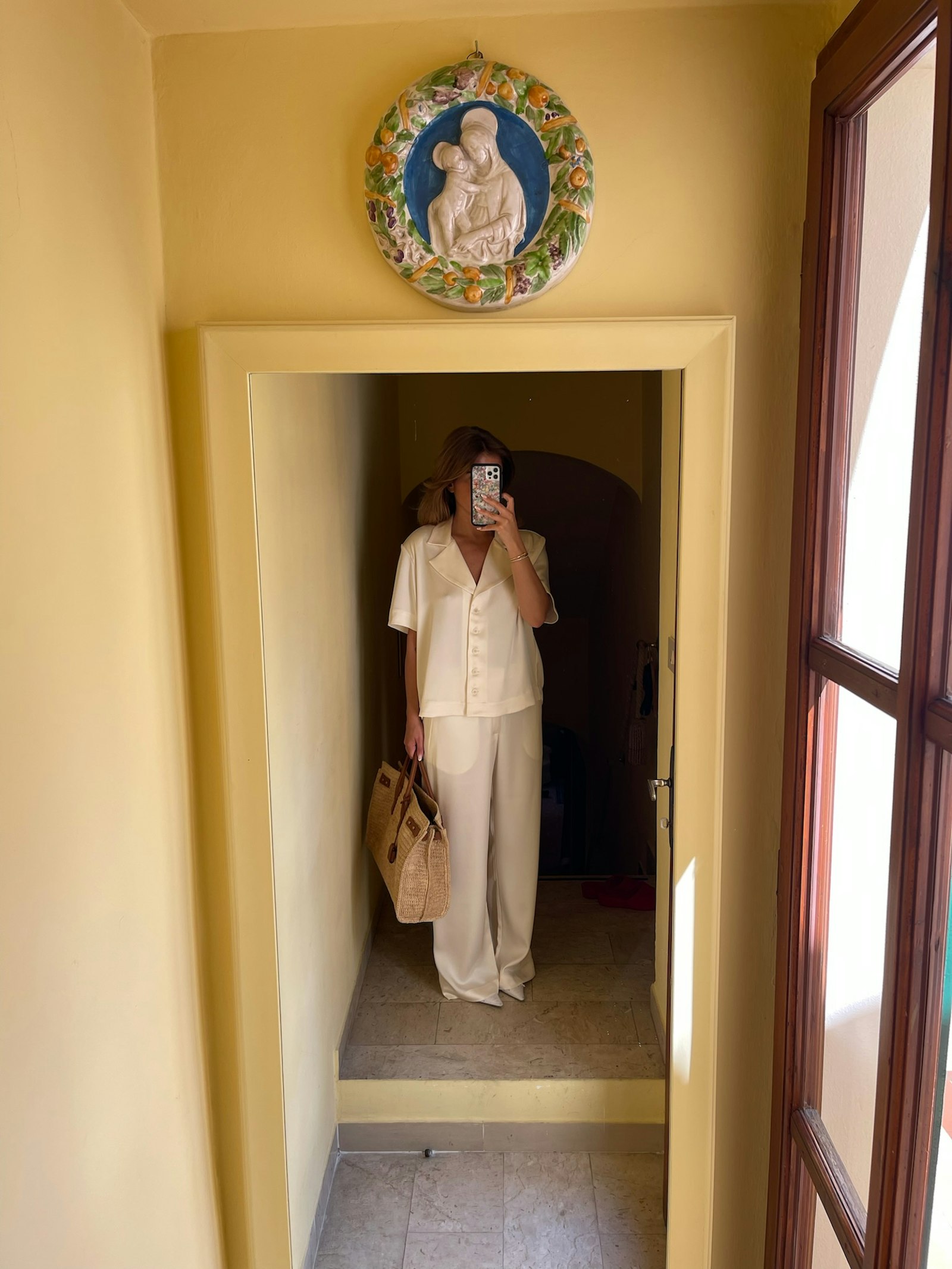 Satin Short Sleeve Blouse Ivory