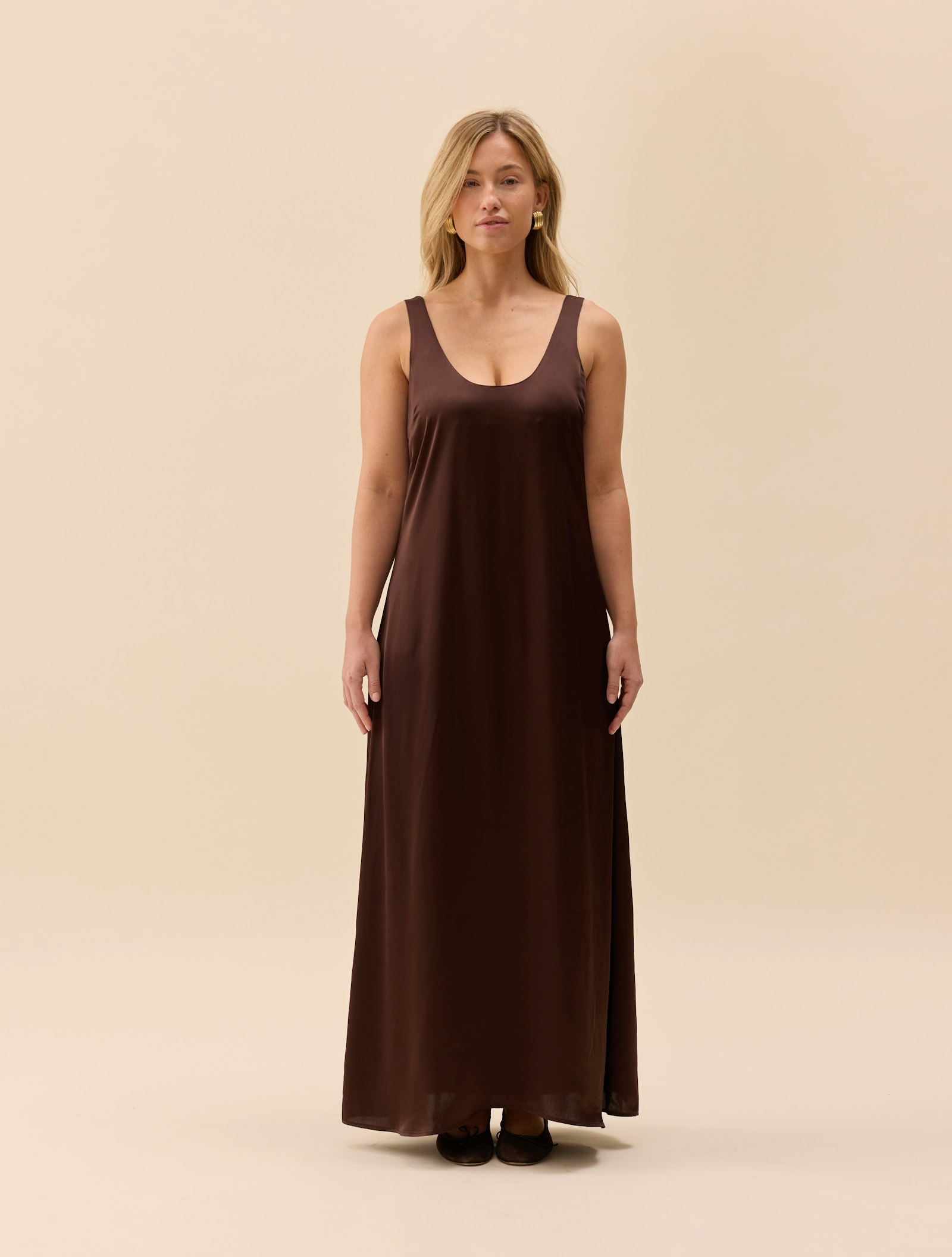 Satin Viscose Dress Dark Mocha