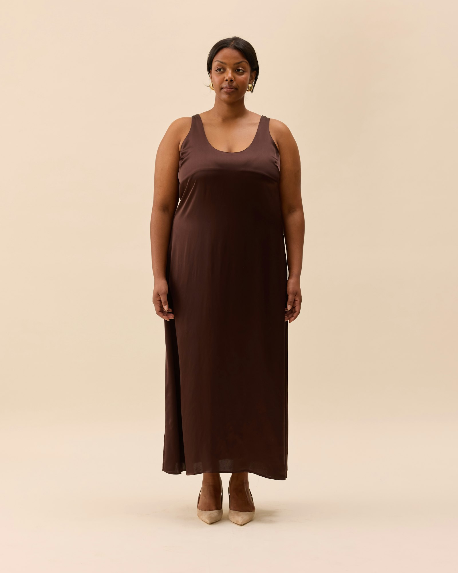 Satin Viscose Dress Dark Mocha