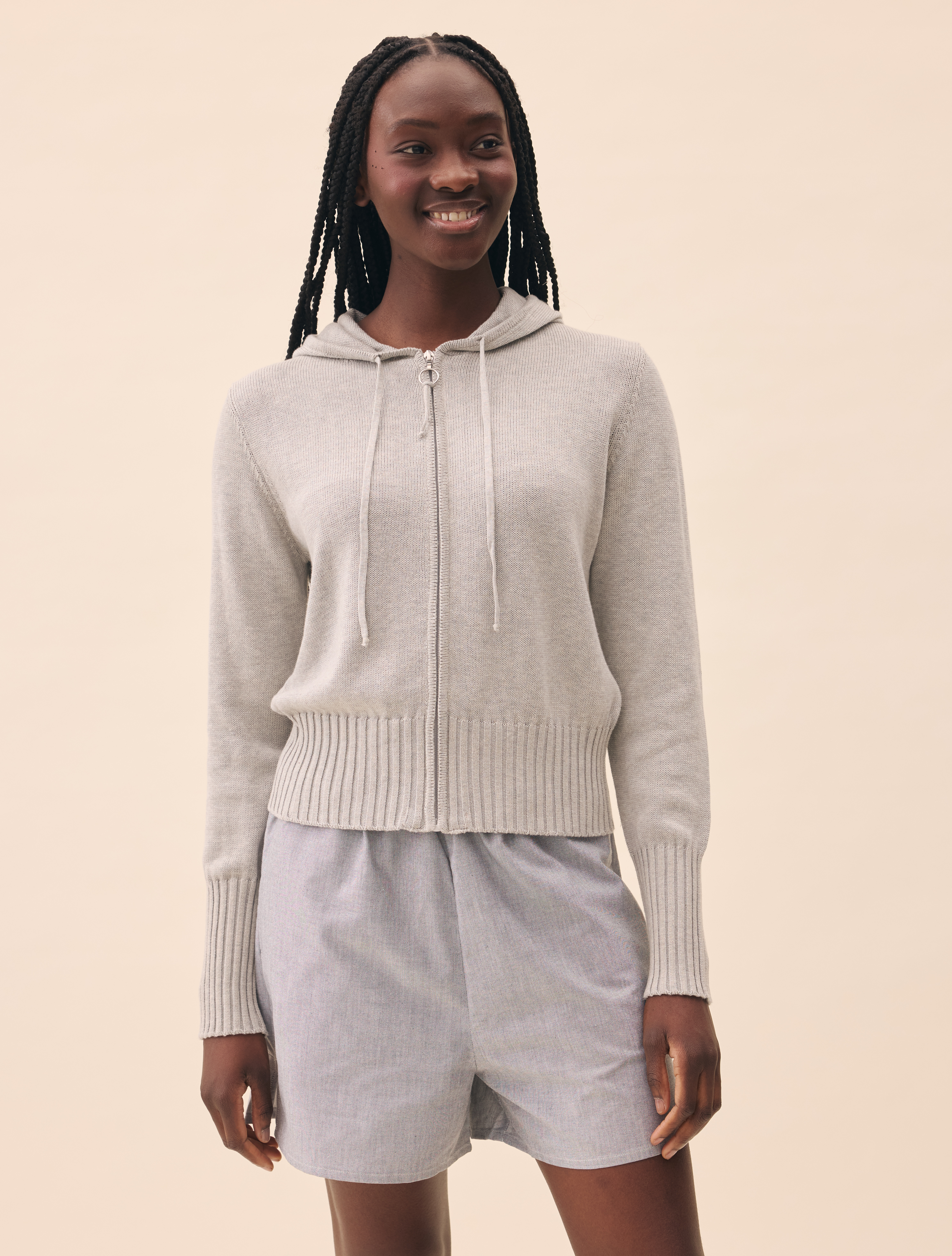 【HI FI FNK】Dew Knitted Zip Hoodie Knitted Zip Hoodie Light Grey - Light Grey | Djerf Avenue