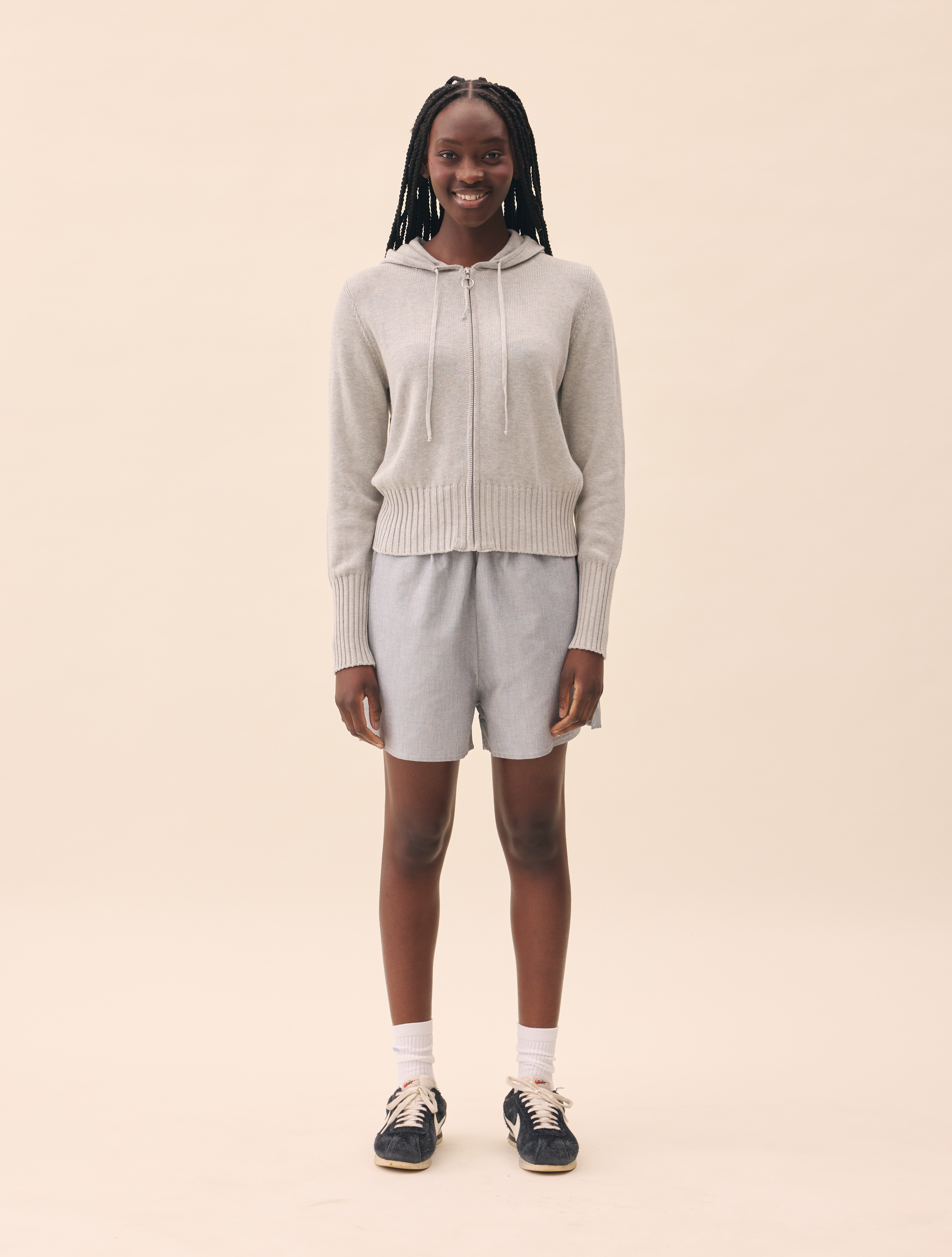 Knitted Zip Hoodie Light Grey - Light Grey | Djerf Avenue