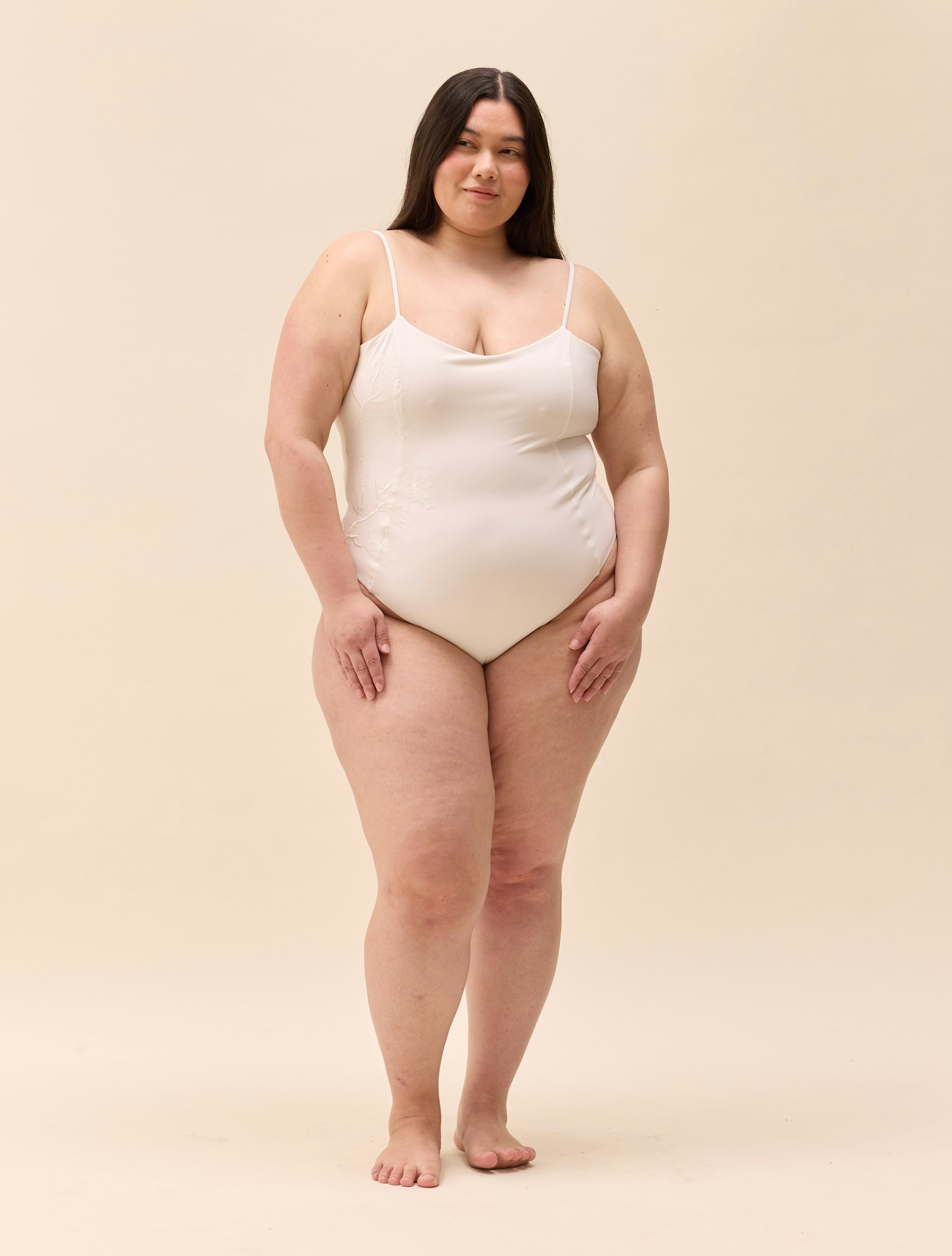 Embroidered Essential Swimsuit Cream