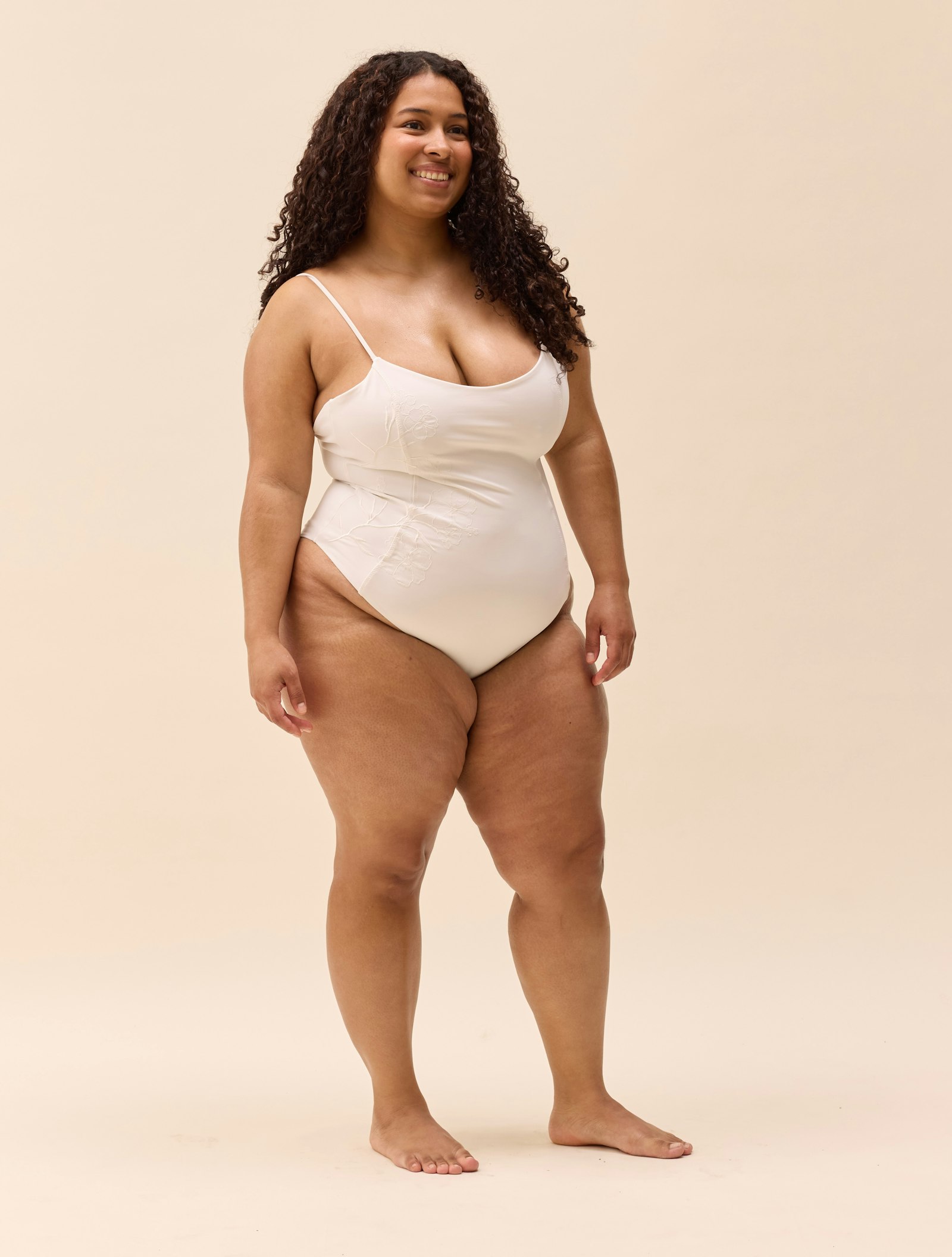 Embroidered Essential Swimsuit Cream